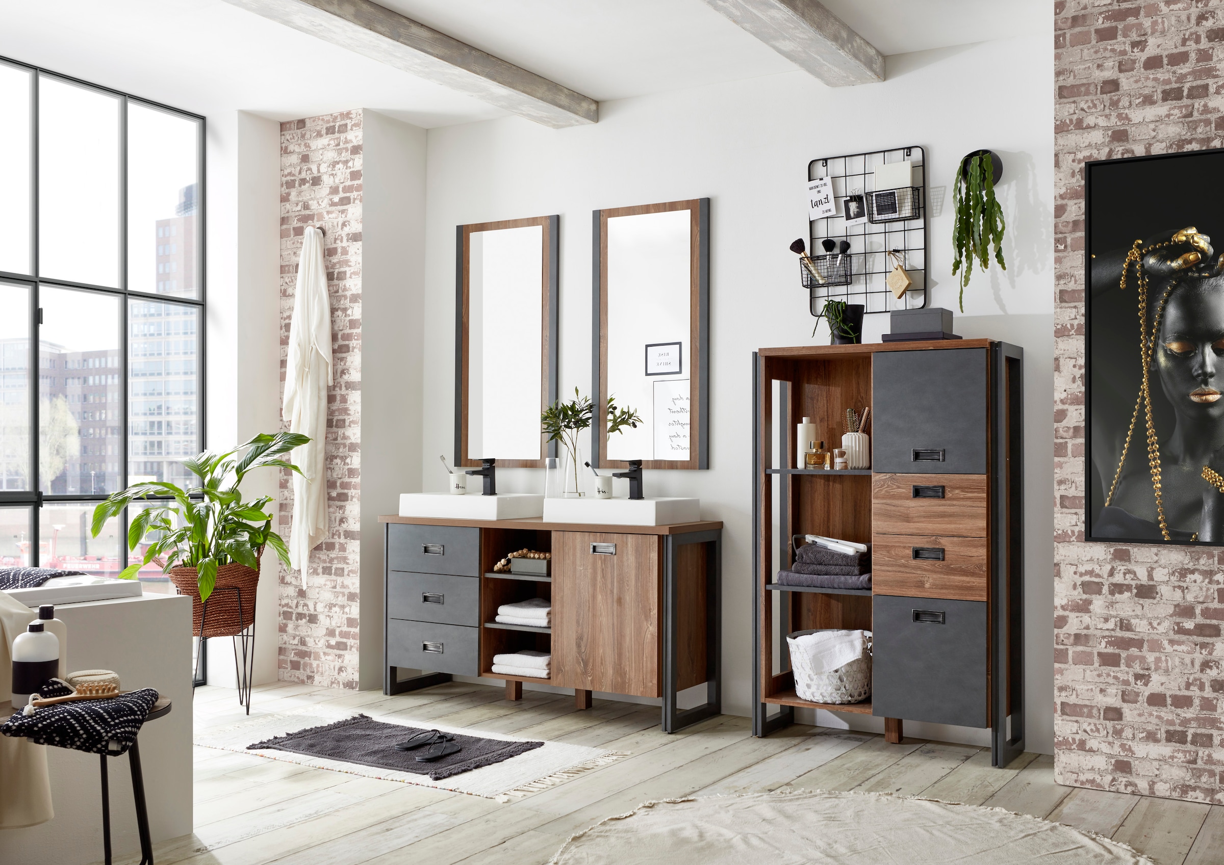 Home affaire Waschtisch »Detroit, Unterschrank mit Apothekergriff, Badschrank, Industrialdesign«