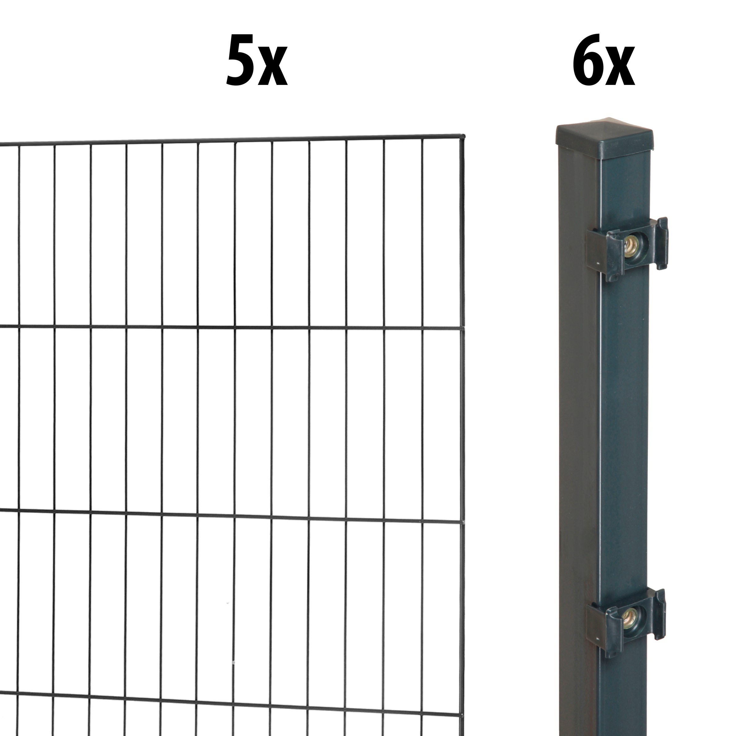 GARDEN 'N' MORE Einstabmattenzaun »Standard«, 5 Elemente für 10 m, LxH: 200 x 103 cm, mit 6 Pfosten