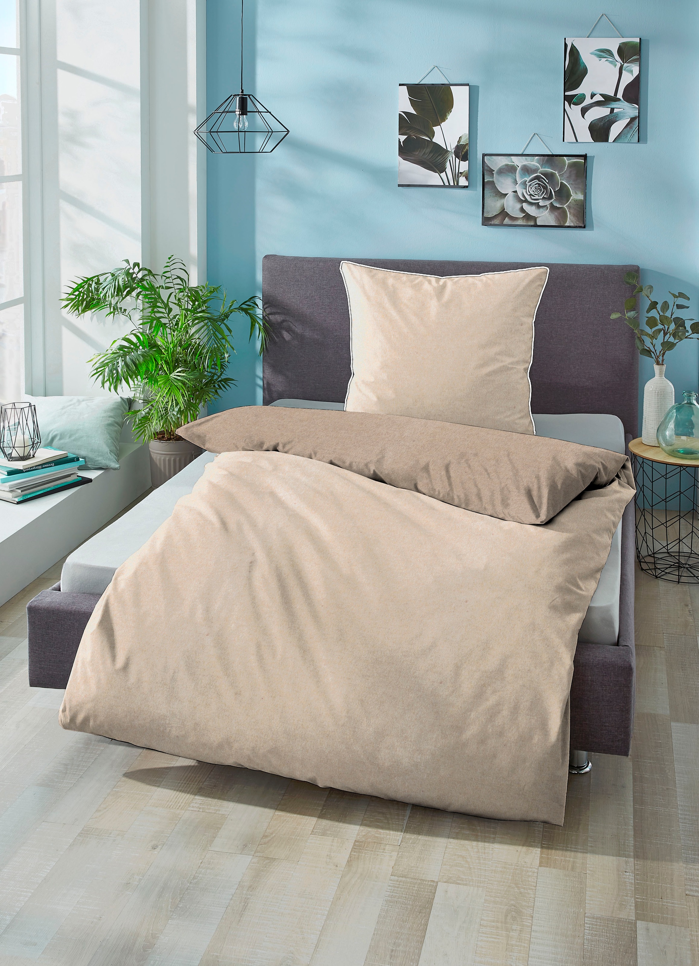 Biberna Wendebettwäsche "Hermal" 2 Stk. Flanell in Melangeoptik, Winterbett günstig online kaufen