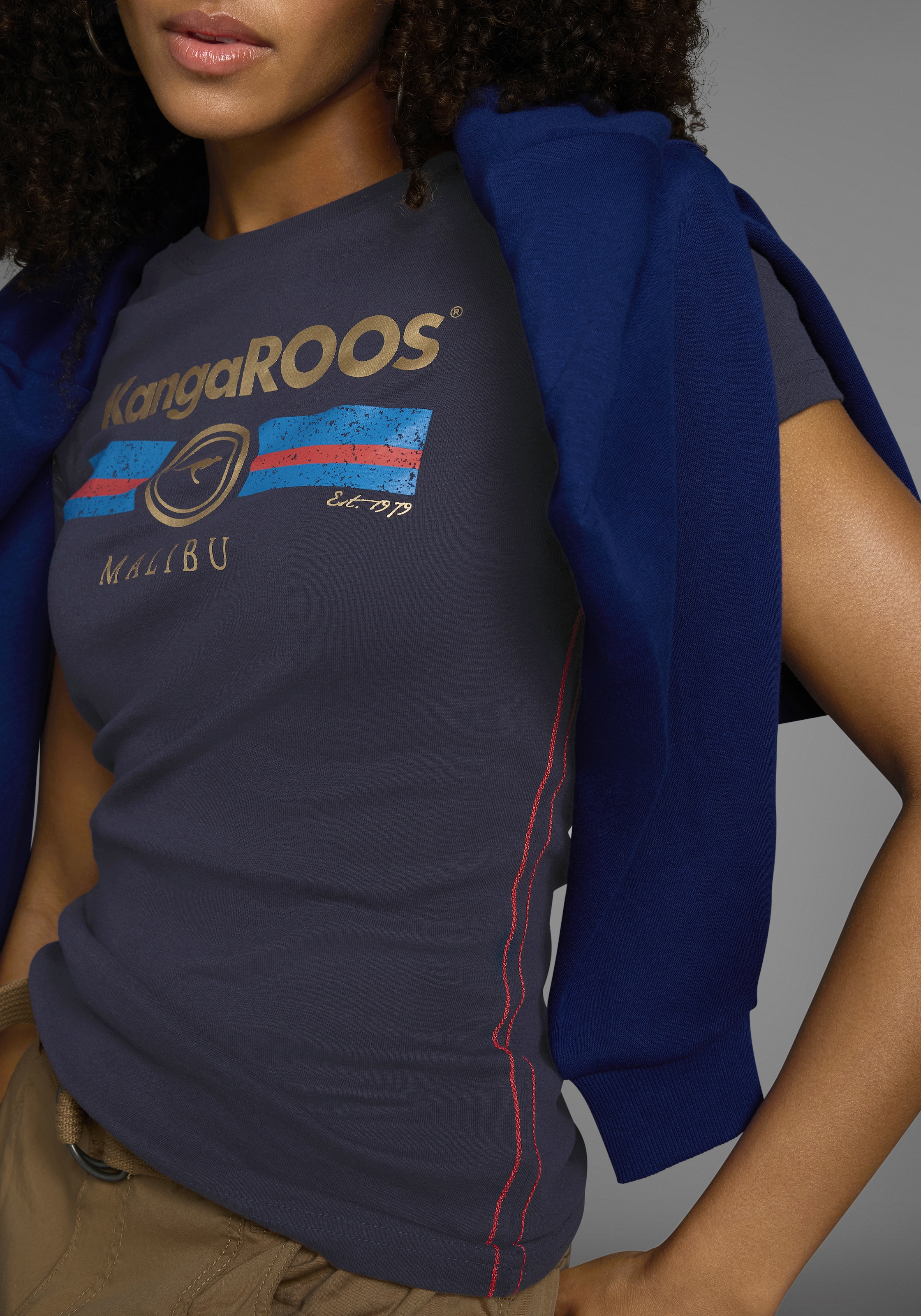KangaROOS T-Shirt, Kurzarm, unifarben und bedruckt, Rundhalsausschnitt