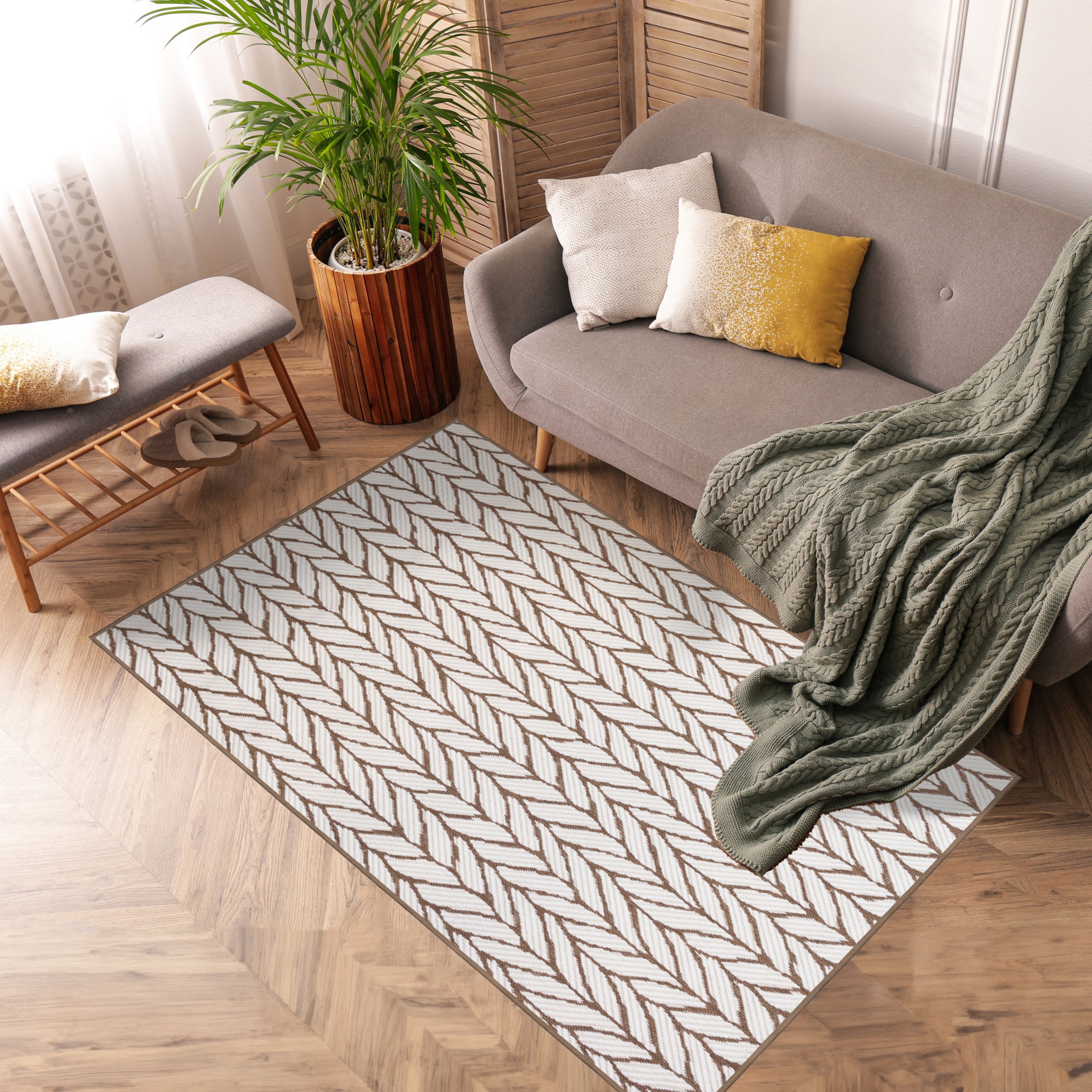 Primaflor-Ideen in Textil Teppich »Outdoorteppich REVERSO - Knitted Joy«, rechteckig, 5 mm Höhe, Wendeteppich, Zopfmuster, In- und Outdoor geeignet, wasserfest