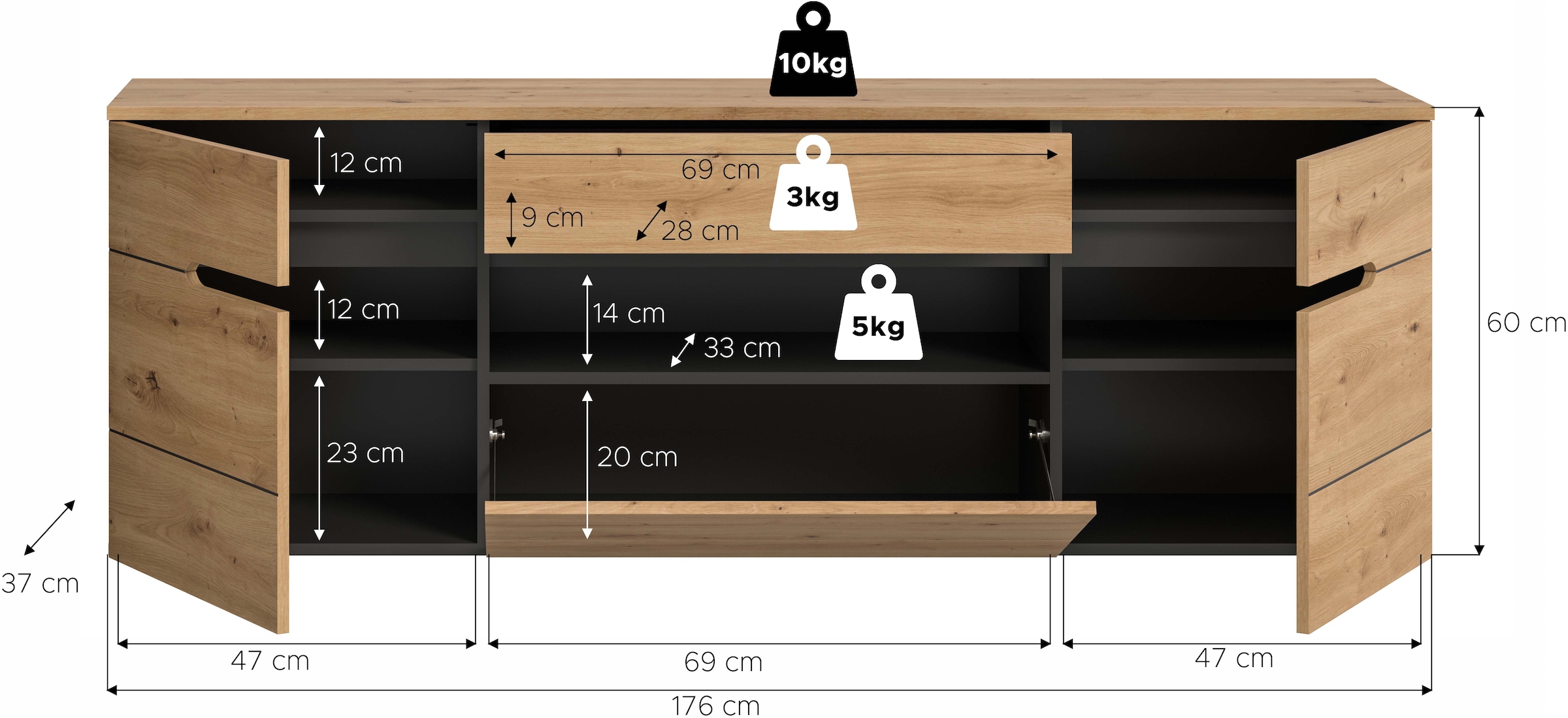 Home affaire Garderobenschrank »REHAT, TOPSELLER!, Breite 176 cm, hängende Montage, viel Stauraum« Platz für ca. 20 Paar Schuhe,  Garderobe, Flurschrank, Dielenschrank, Kleiderschrank, Garderobenmöbel