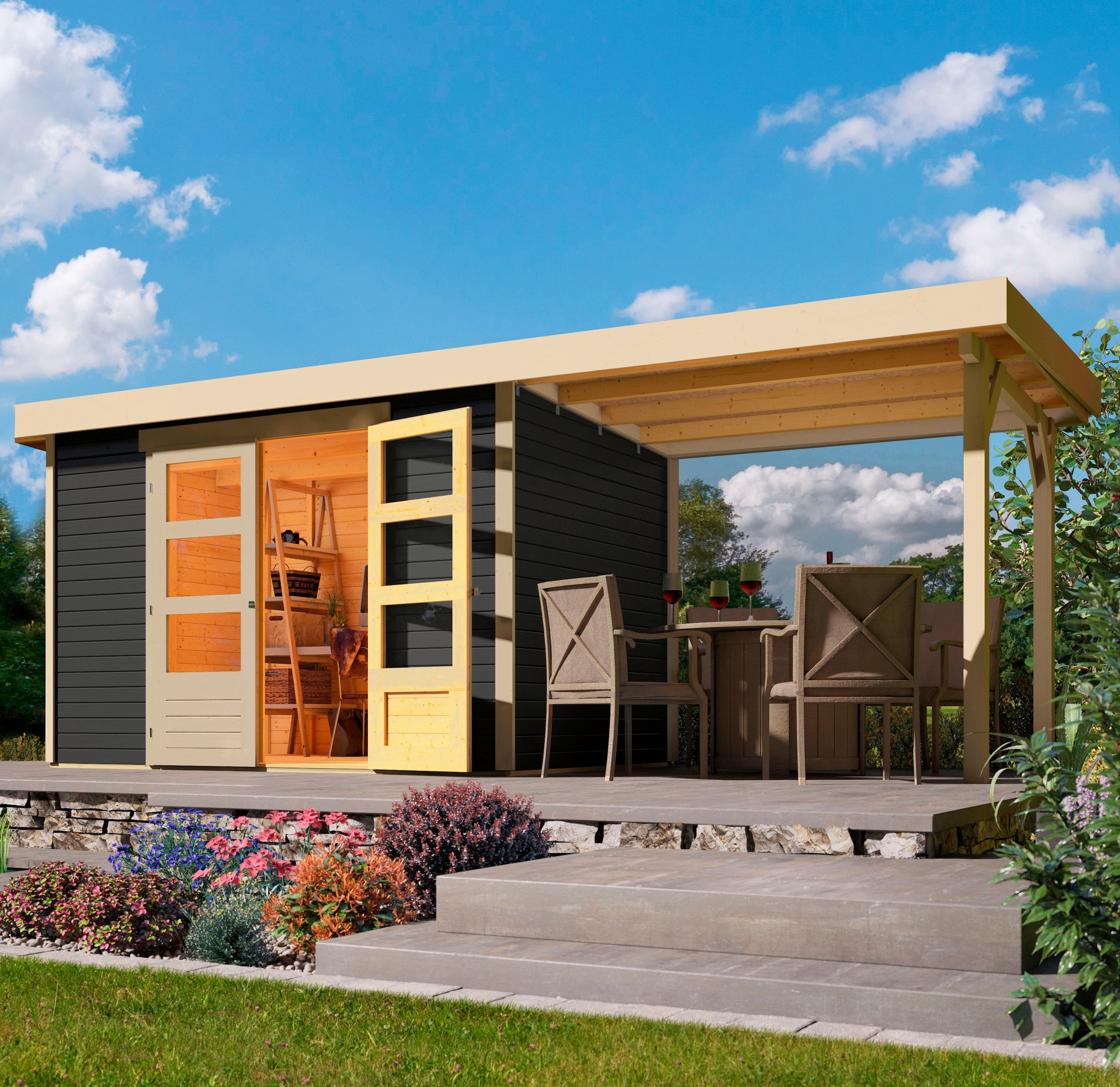 Karibu "Arnis" mit Anbaudach 2,40 cm Breite günstig online kaufen