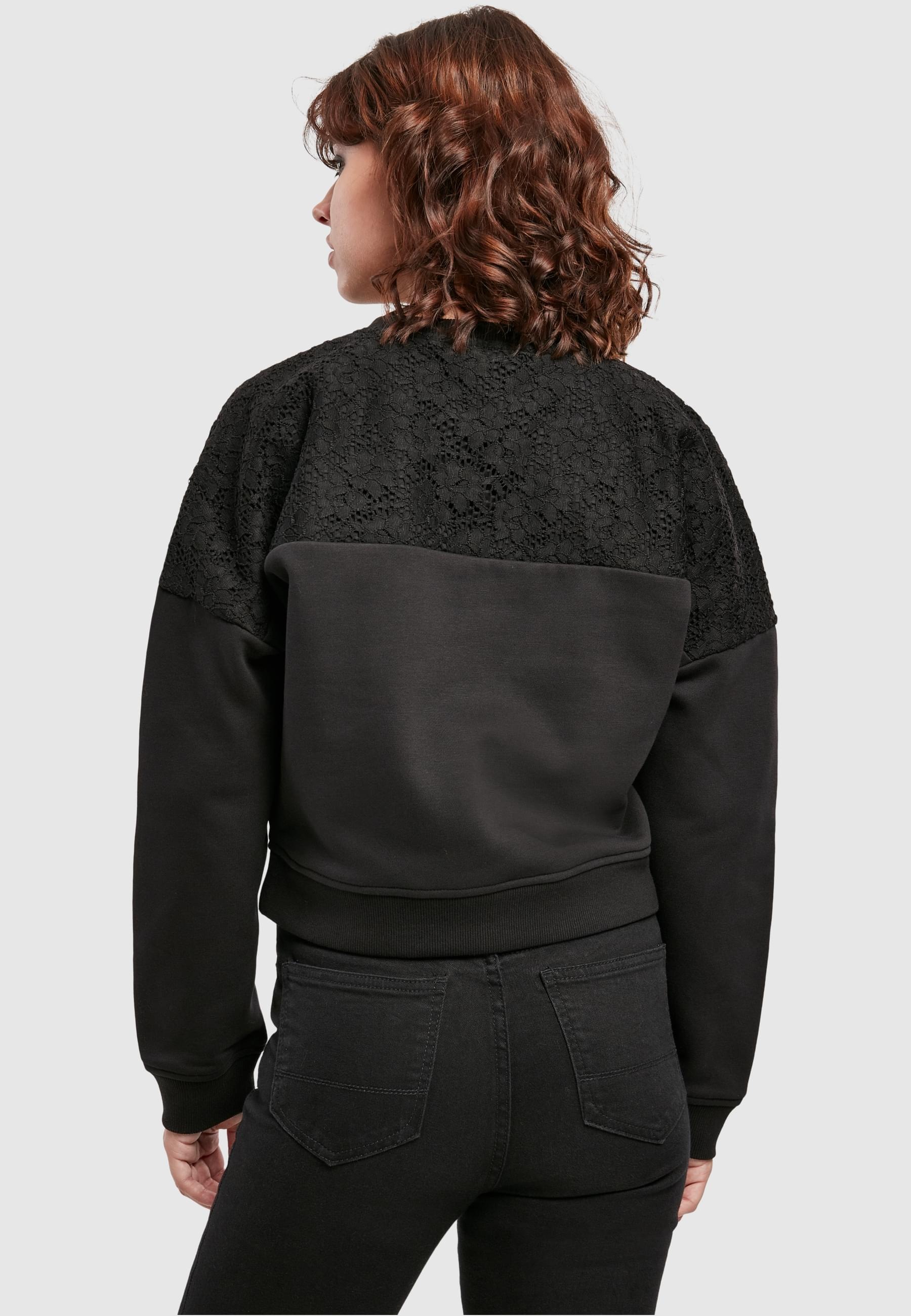 URBAN CLASSICS Sweater »Urban Classics Damen Ladies Short Oversized Lace Inset Crew«, (1 tlg.)