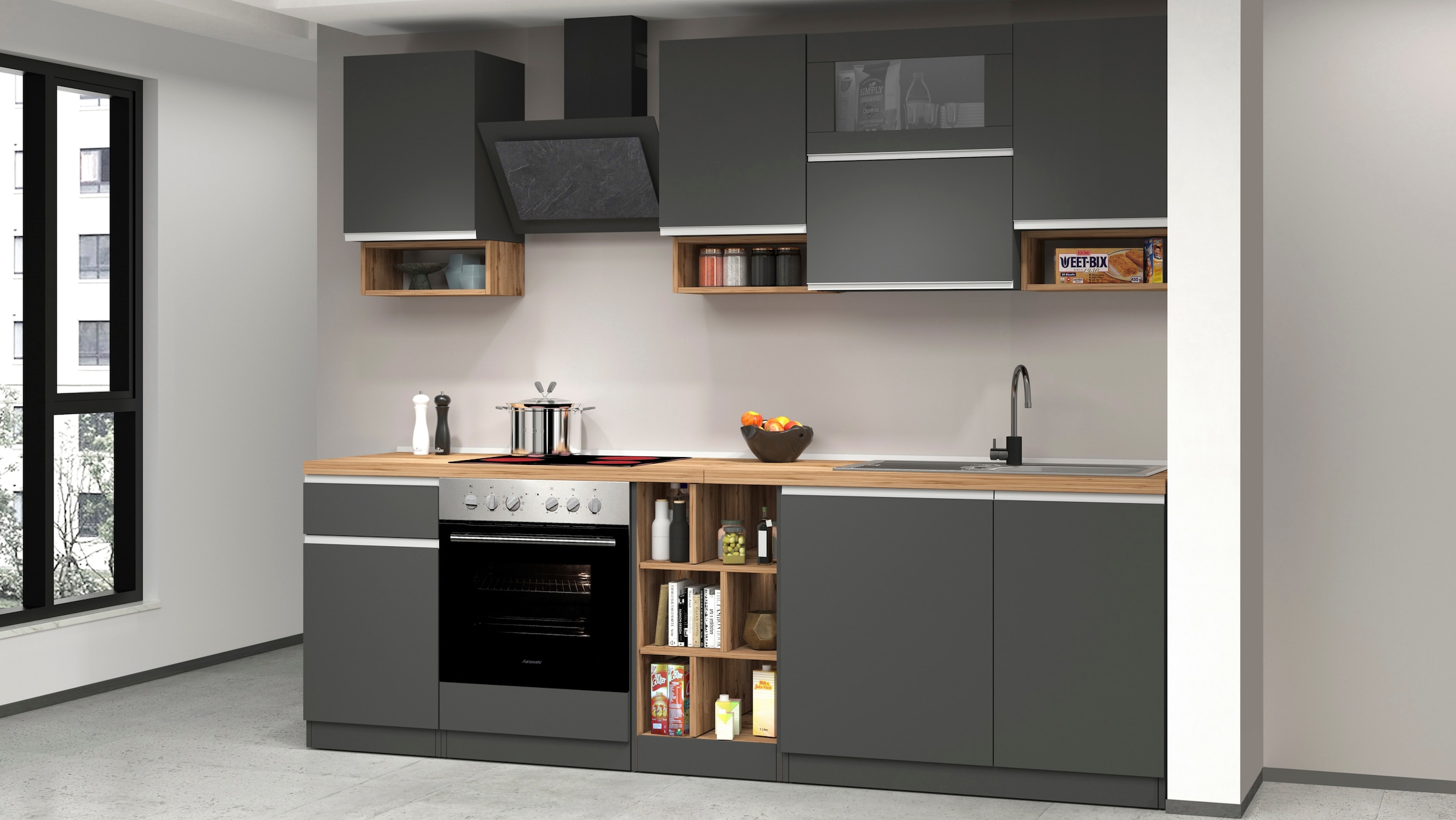 KOCHSTATION Küchenzeile »KS-Sole«, Breite 256 cm, mit Geschirr-Abtropfschrank, ohne E-Geräte
