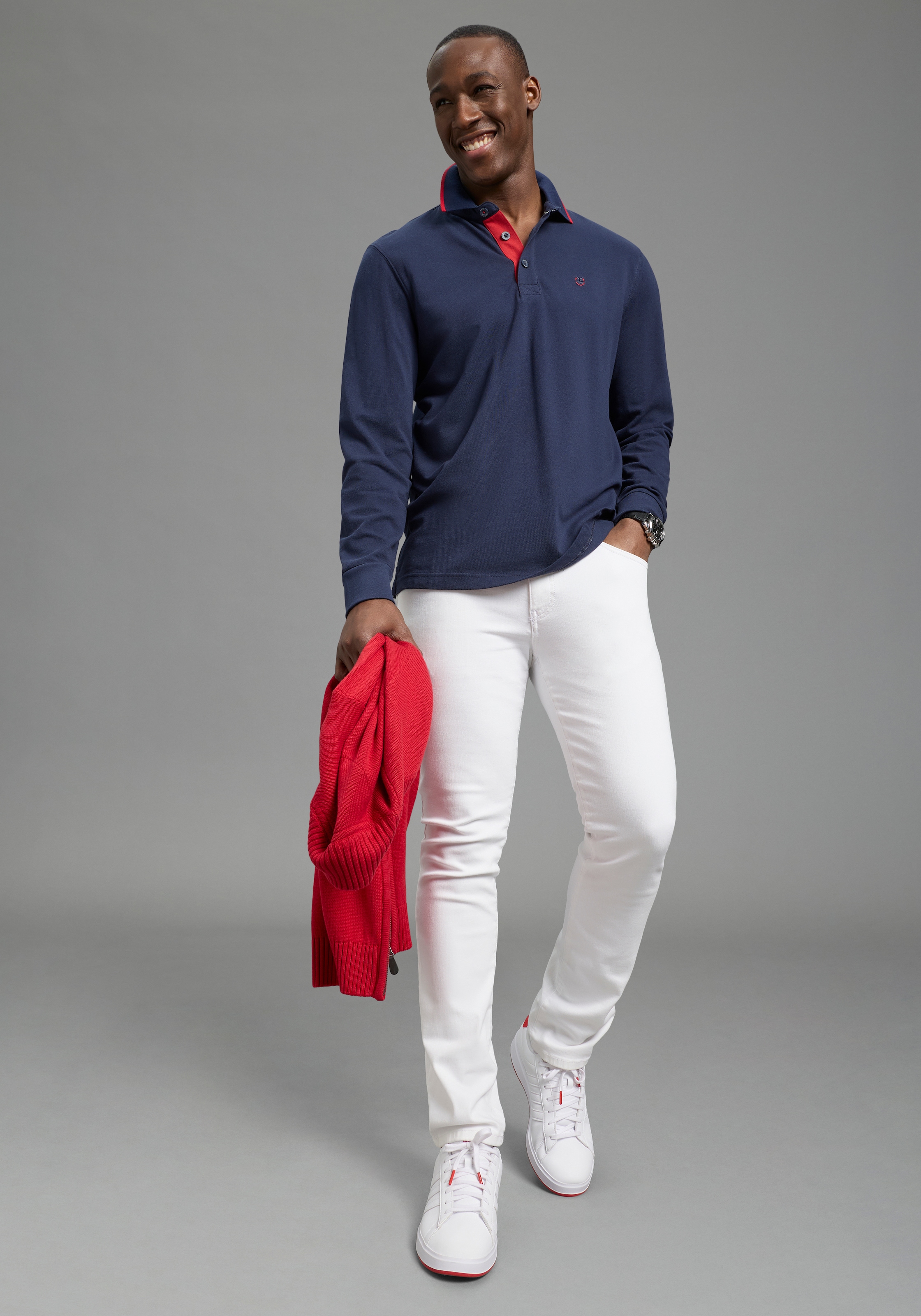 DELMAO Langarm-Poloshirt »Neue Kollektion!« schmale Passform, Langarm, unifarben, mit Polokragen