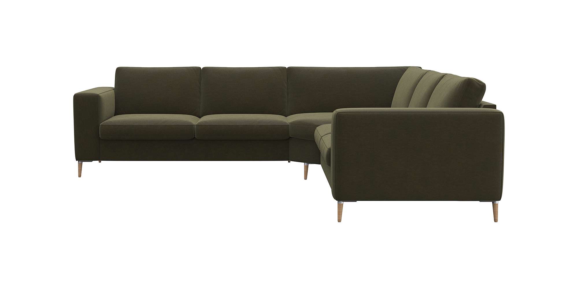 FLEXLUX Ecksofa "Fiore, gleichschenklig, super Sitzkomfort durch Kaltschaum im Sitz" breite Armlehnen, Füße Alu+ Eiche, L-Form