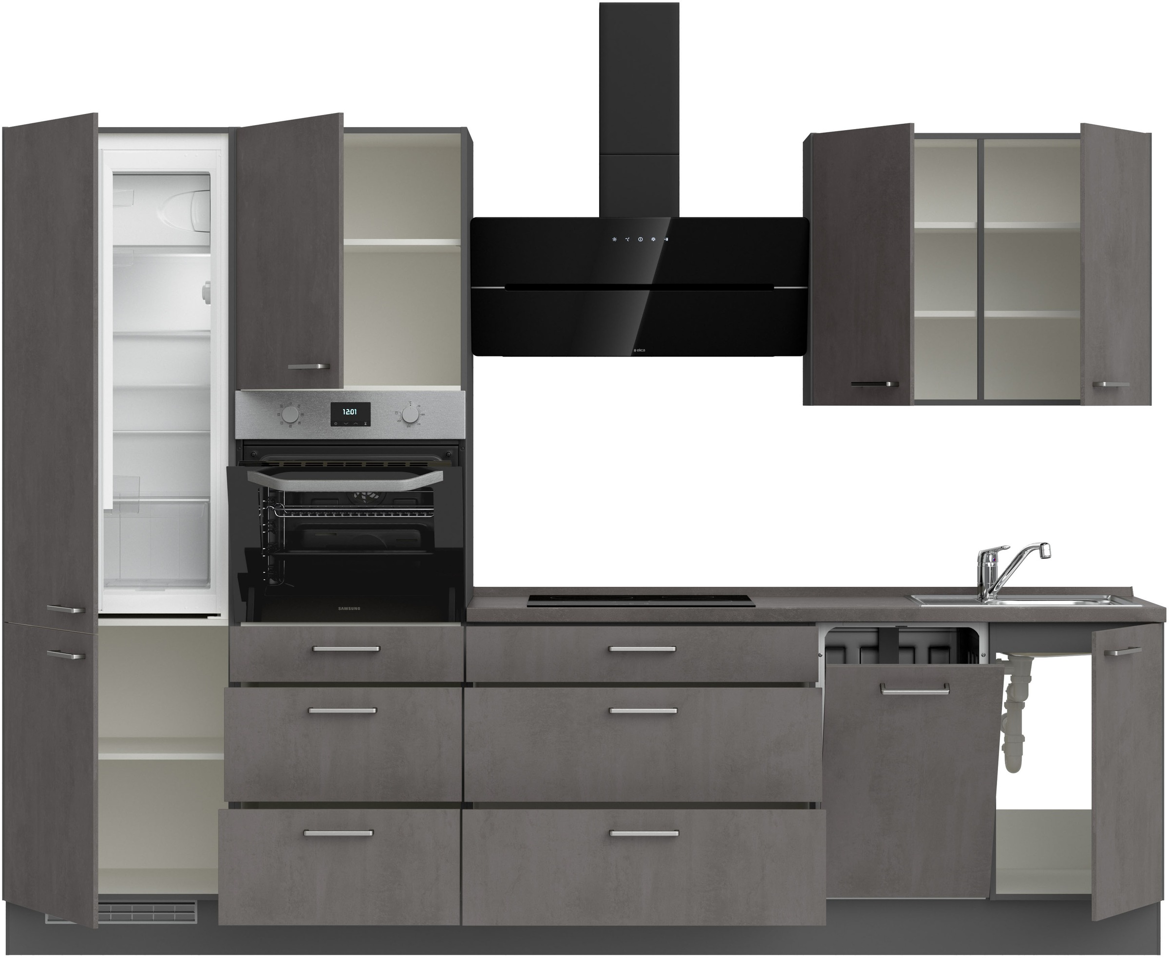 nobilia® Küchenzeile »"Riva II", NEU: individuell anpassbar mit gratis Profi-Beratung« vormontiert, Breite 300 cm, Ausrichtung wählbar, wahlw. mit E-Geräten