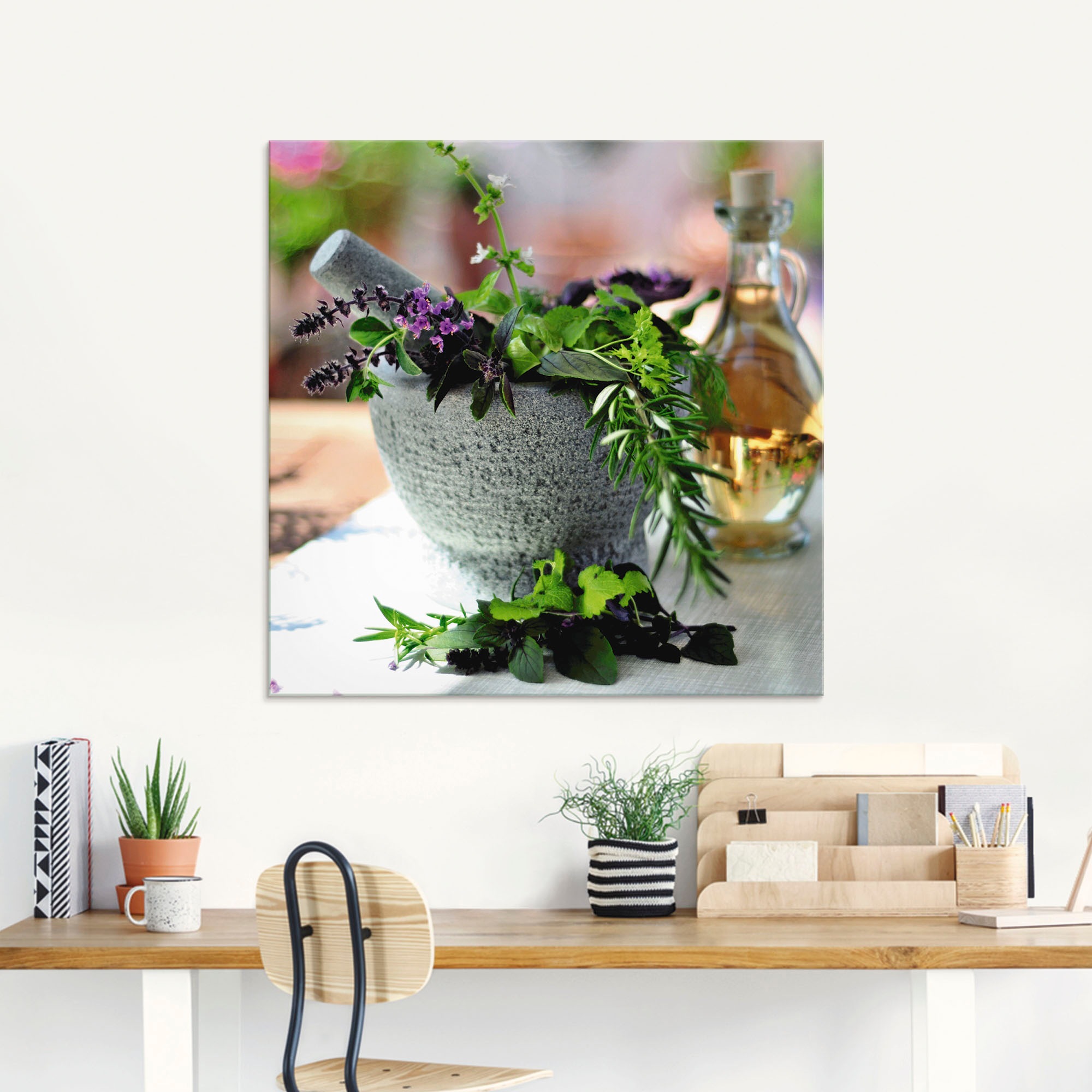 Artland Glasbild "Gesunder Kräutermix im Mörser" Arrangements 1 Stk. tlg. i günstig online kaufen