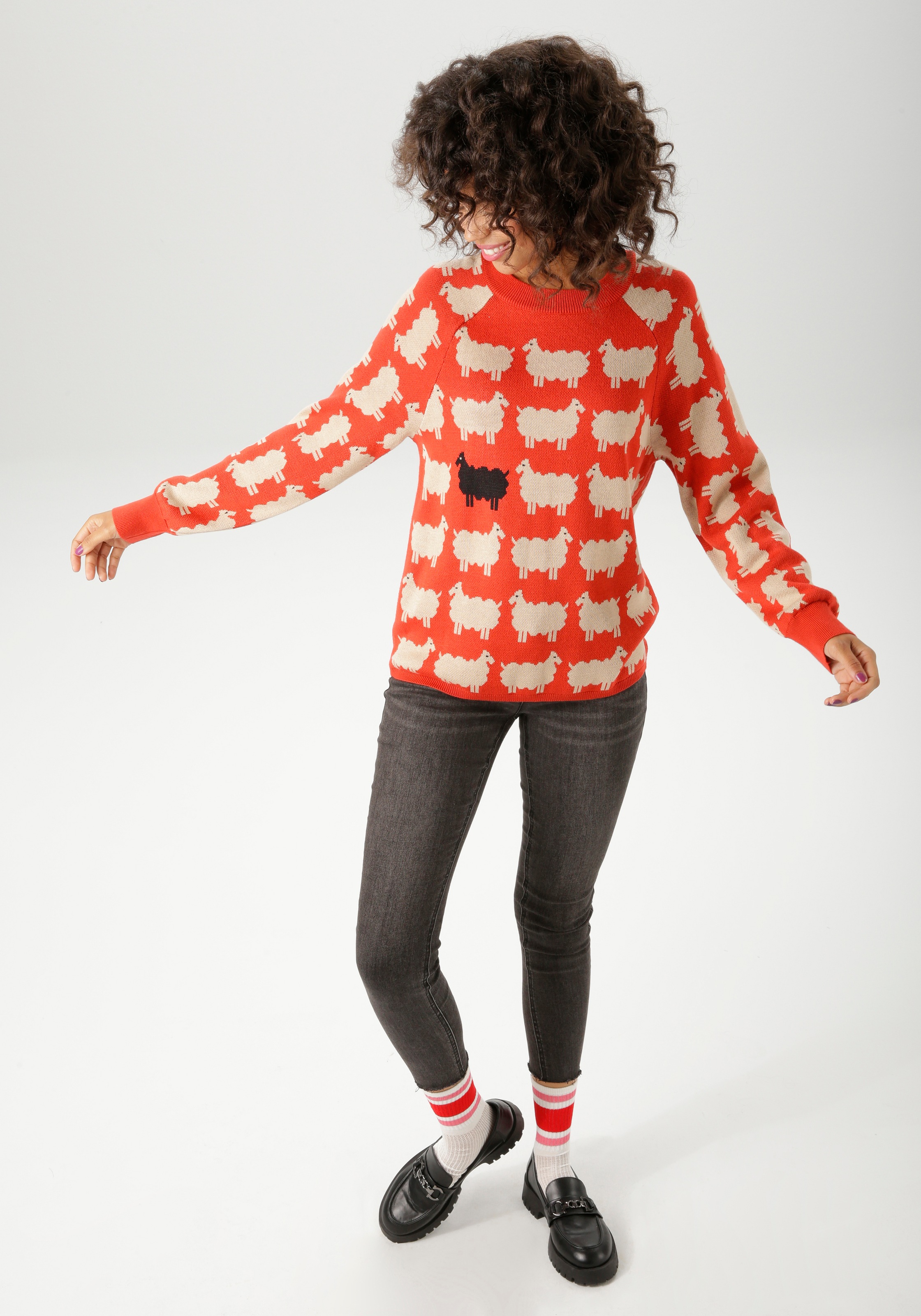 Aniston CASUAL Strickpullover, mit eingestrickten Schafen - NEUE KOLLEKTION
