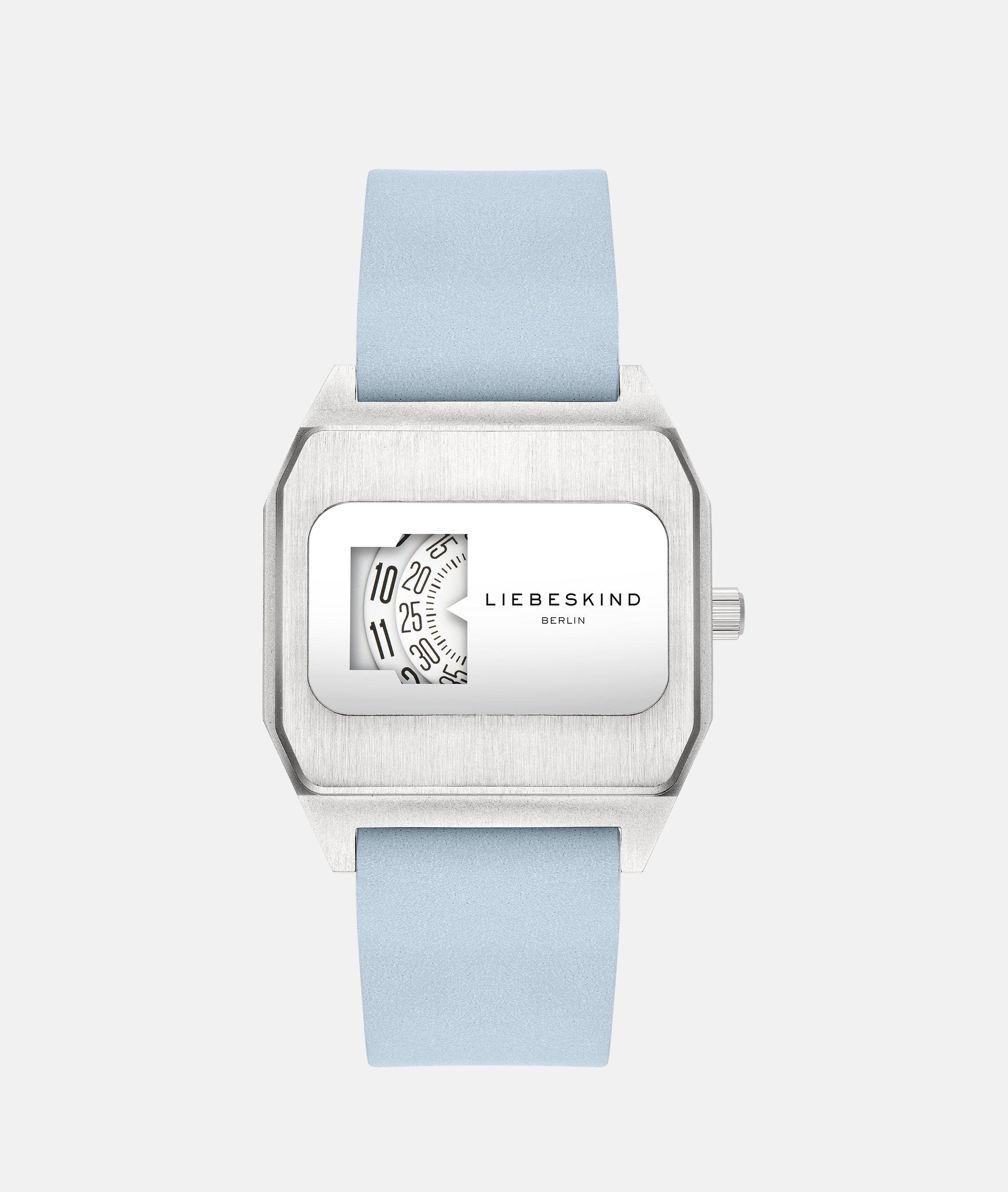 Damen Quarzuhr "Vinyl Vision"hellblau, LIEBESKIND BERLIN, Armbanduhren, Armbanduhr, Damenuhr, Lederarmband, analog