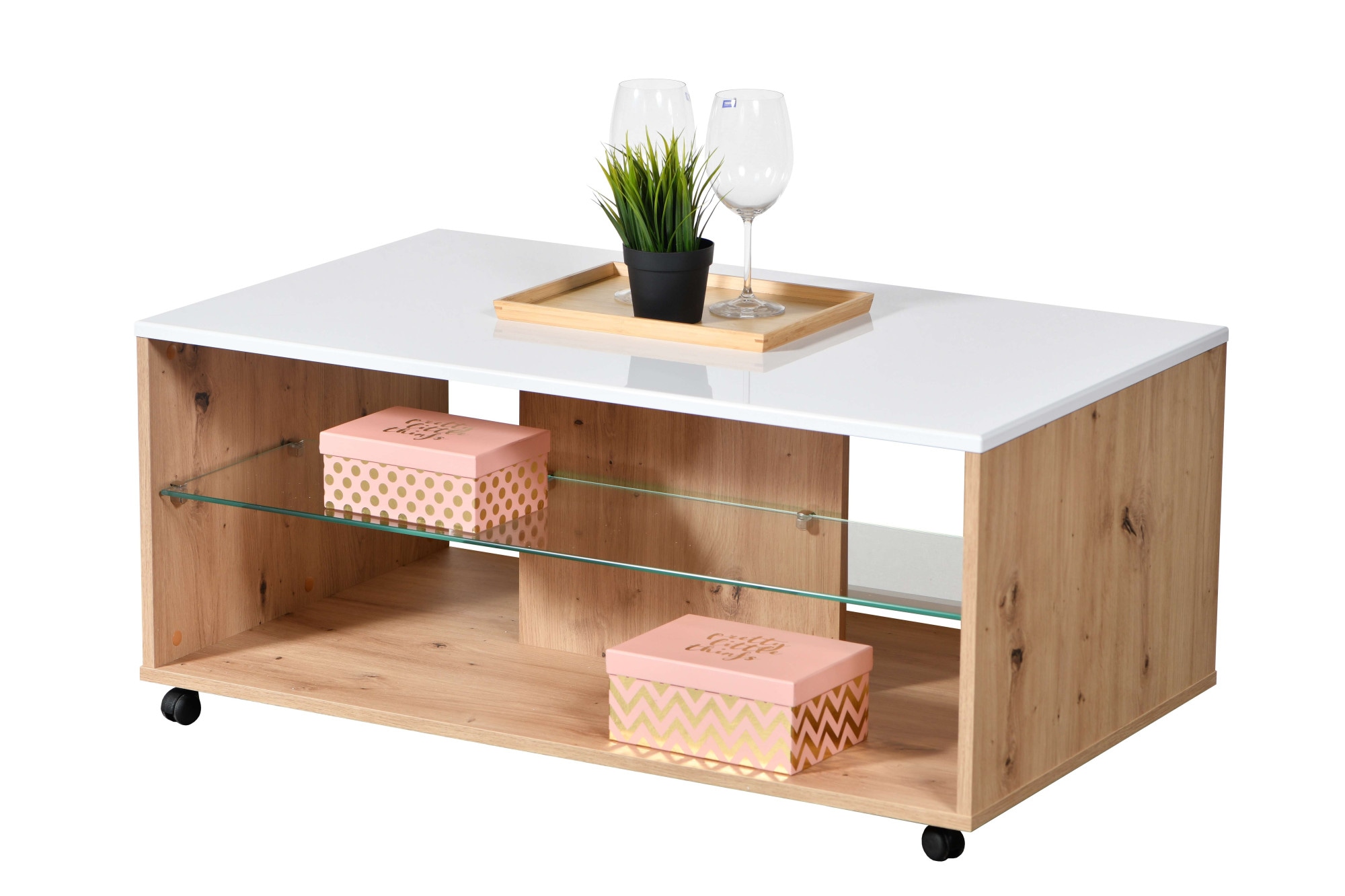 Home affaire Couchtisch »Bert Kaffetisch, 100 cm, in trendigen Farben, modern«, Hochglanzplatte, mit Rollen