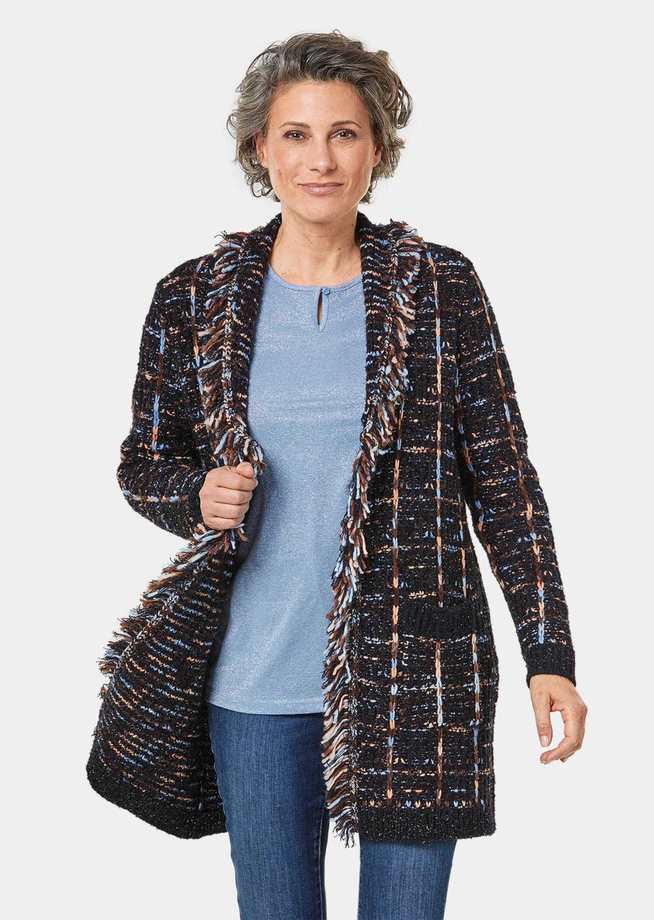 GOLDNER Strickjacke »Jacke Kurzgröße - Fransenstrickjacke«
