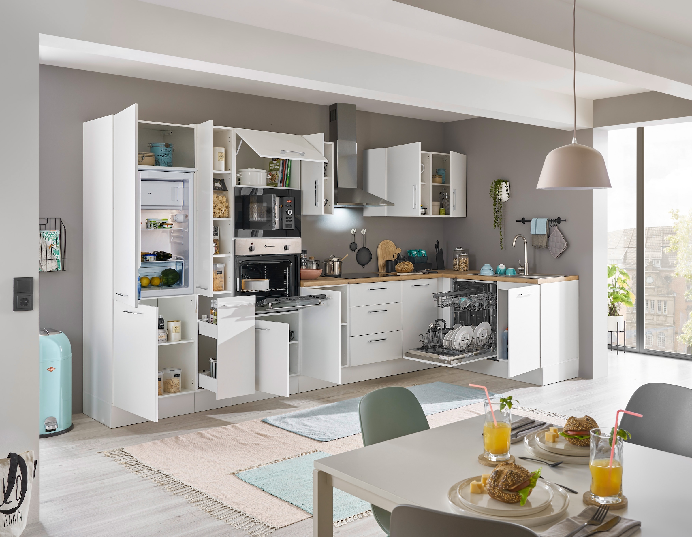 BASIC by Balculina Winkelküche »Turin«, Stellbreite 370x175 cm, wahlweise mit E-Geräten