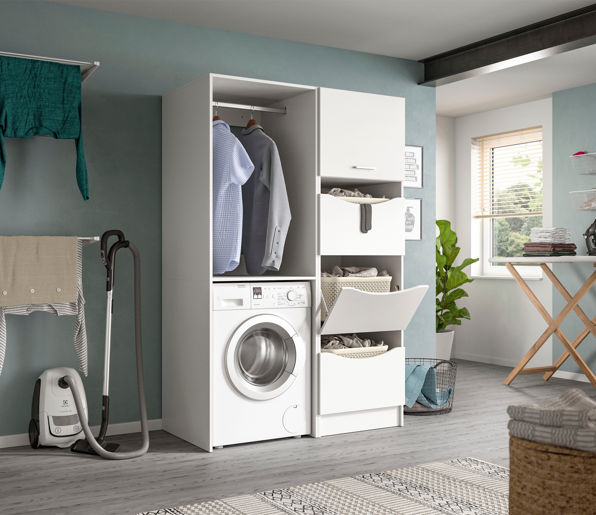 welltime Wäscheschrank »FALAS, TOPSELLER!, Höhe 195 cm, 4 Klappen, Wäscheorganizer«, (1 St., in verschiedenen Farben erhältlich), Universalschrank, Mehrzweckschrank, Badezimmer, Hauswirtschaftsschrank