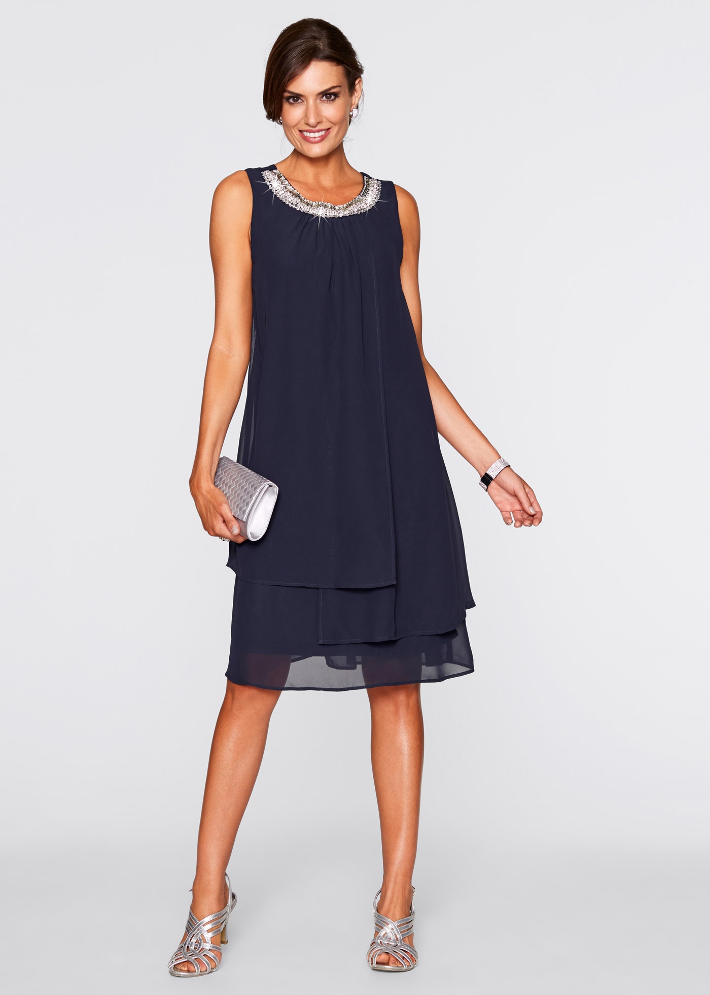 bonprix Chiffonkleid Chiffonkleid mit Strassstein-Applikation