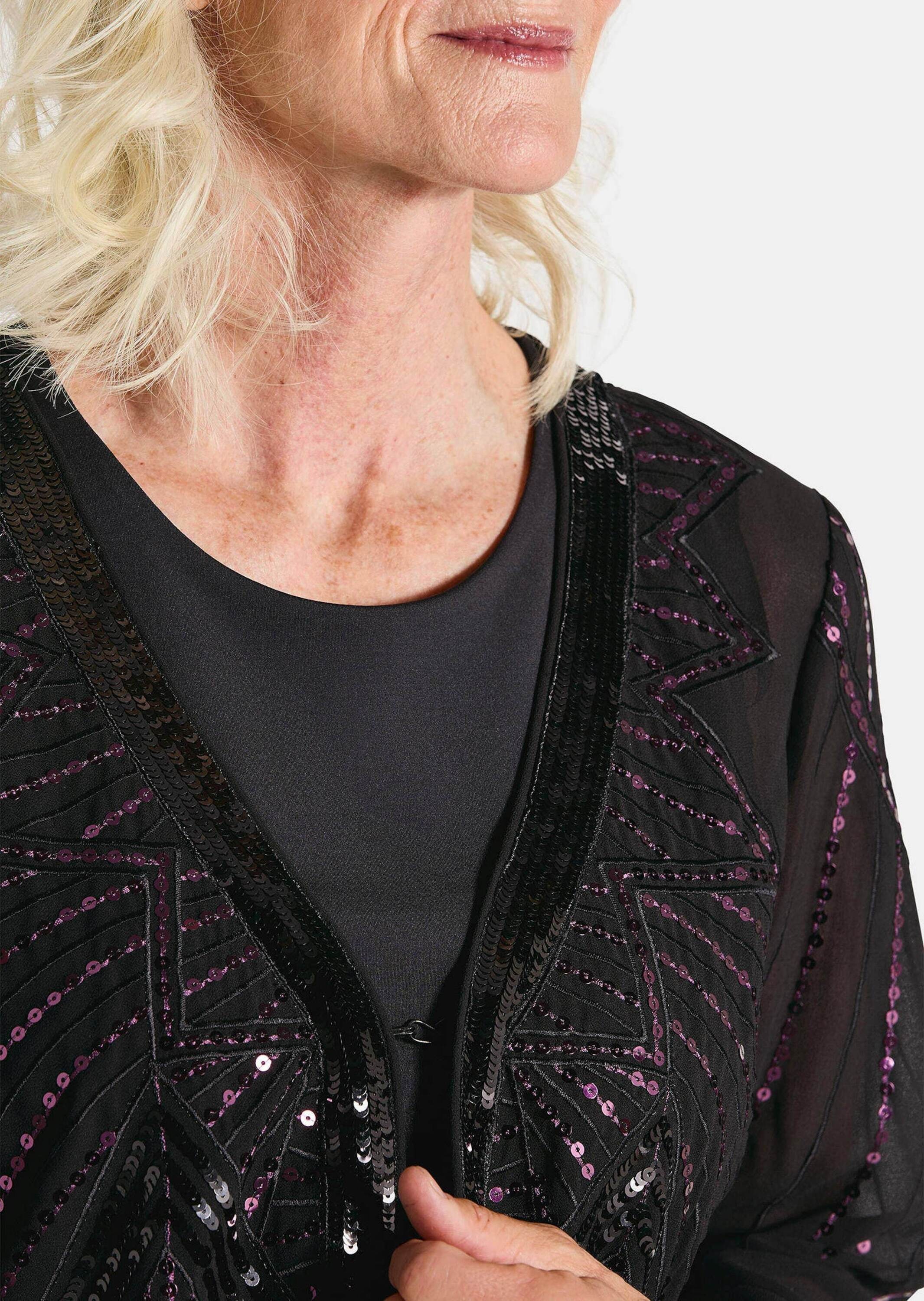 GOLDNER Chiffonbluse »Kurzgröße Chiffon-Jäckchen mit Pailletten«