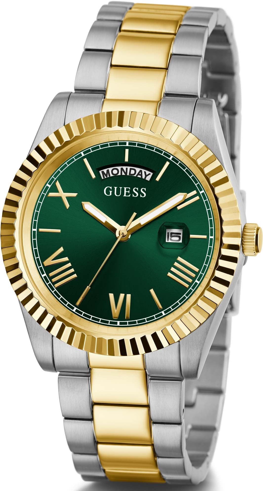 Guess Quarzuhr »CONNOISSEUR«, Armbanduhr, Herrenuhr, Datum, Wochentag, Edelstahlarmband