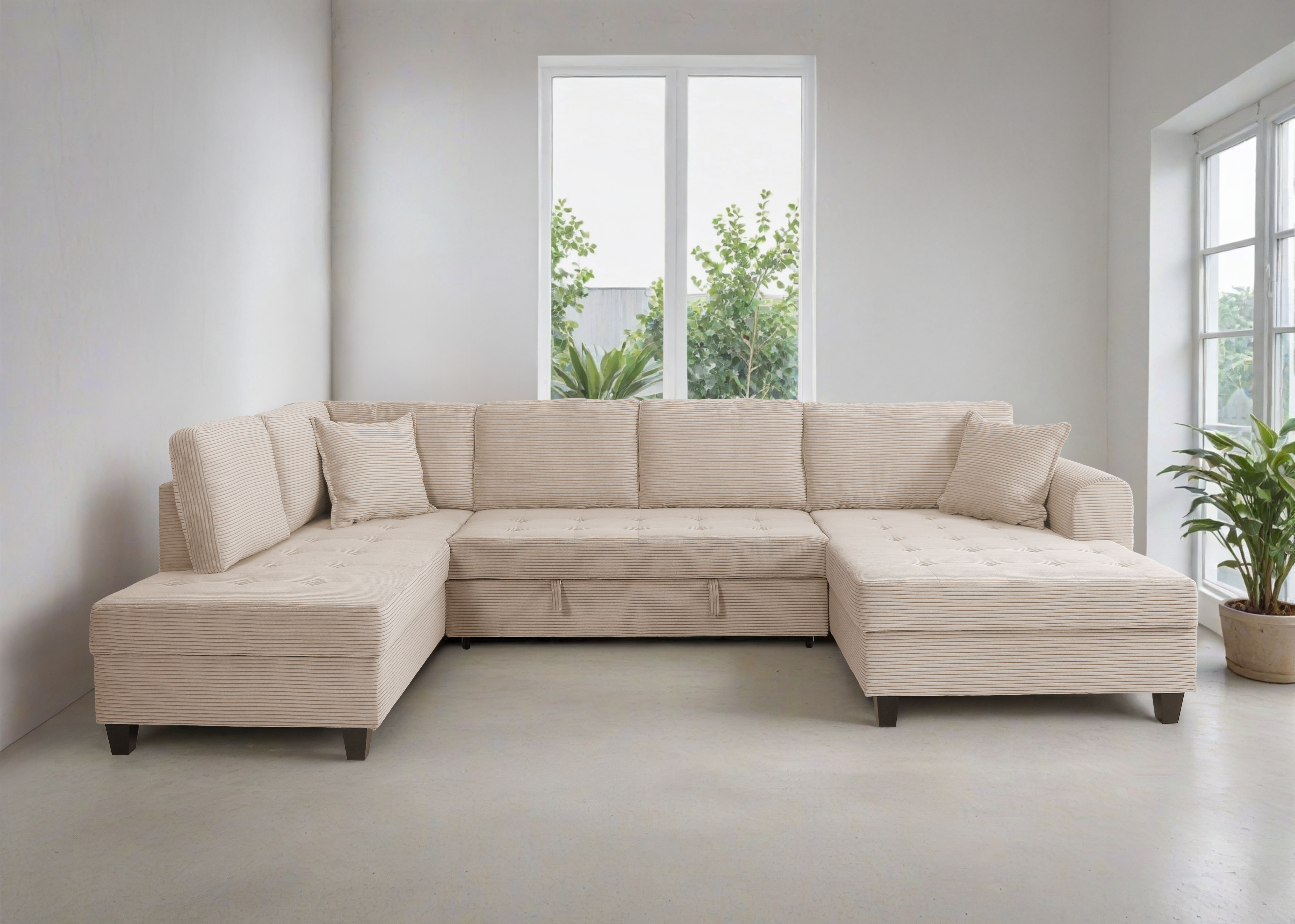 Trends by HG Wohnlandschaft "Moritz U-Form, B: 324 cm" mit Schlaffunktion, Bettkasten & Zierkissen