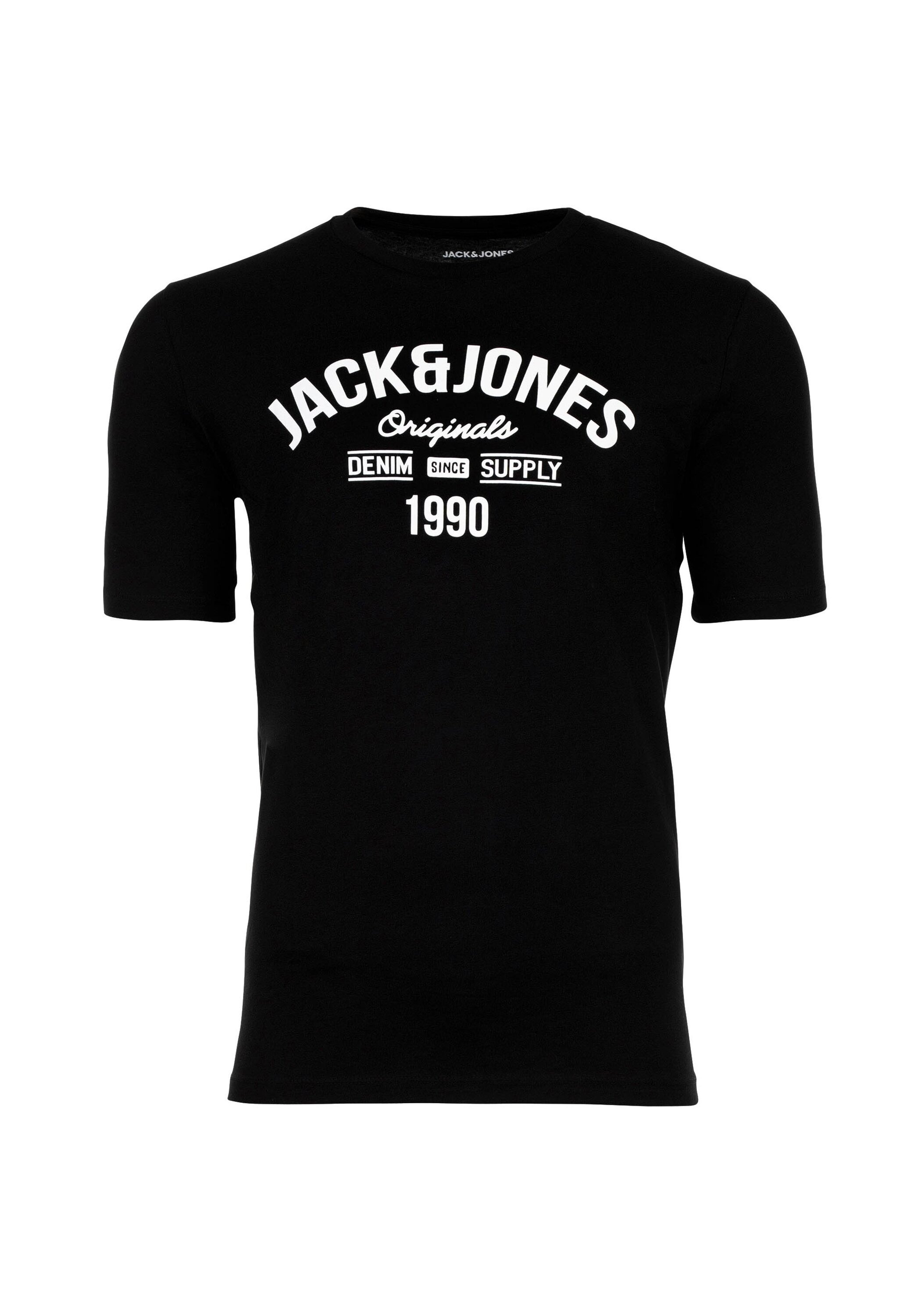 T-Shirt JACK & JONES "T-Shirt JJLEOGRA TEE CREW NECK 5PK 5er Pack", Herren, Gr. L, bunt (schwarz, weiß, blau, grün, beige), Obermaterial: 100% Baumwolle CO., Shirts T-Shirt 3