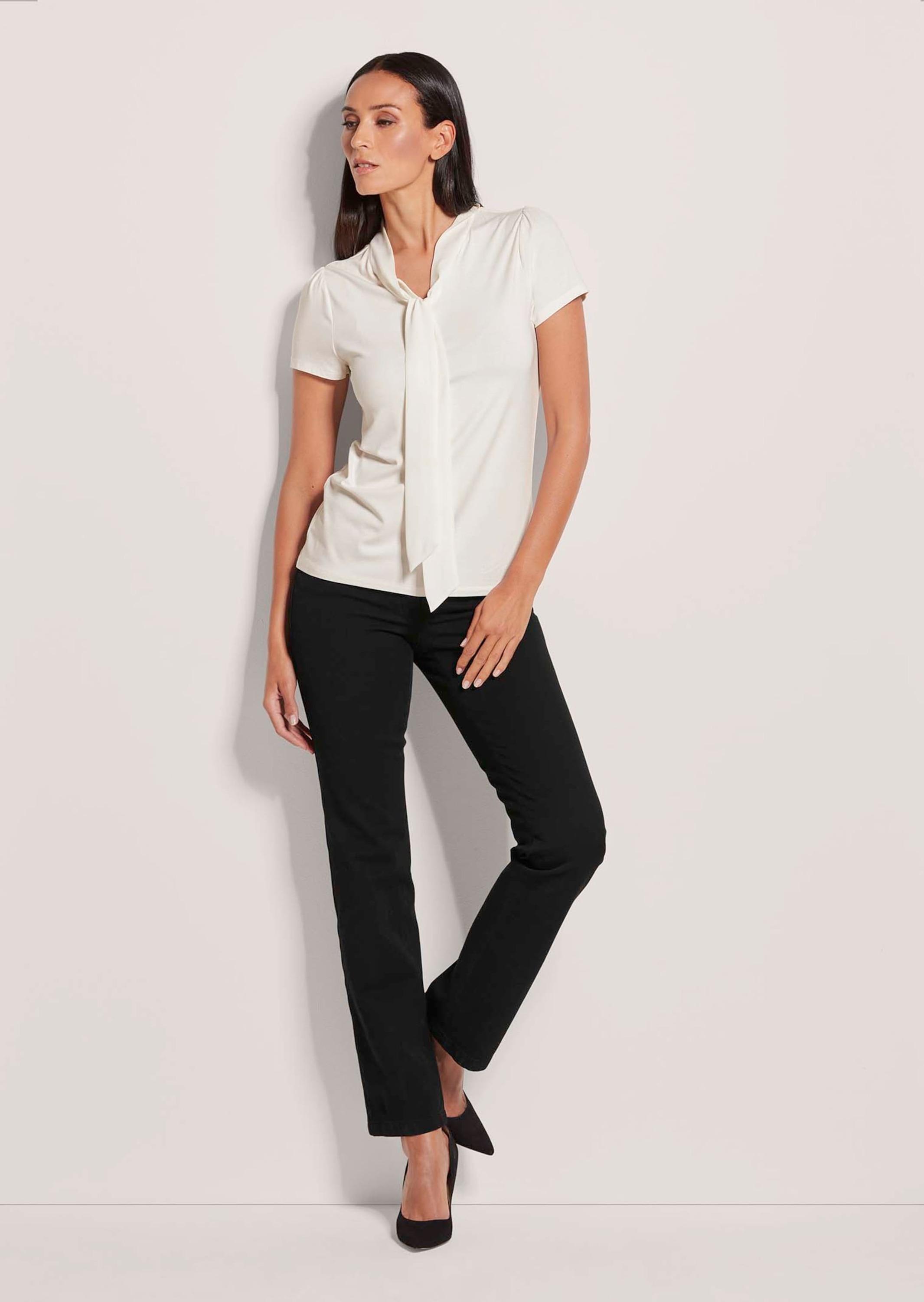 Thumbnail - MADELEINE Kurzarmshirt "Blusenshirt Kurzarmoberteil mit Schluppe" Glanzbänder die zur Schluppe gebunden werden