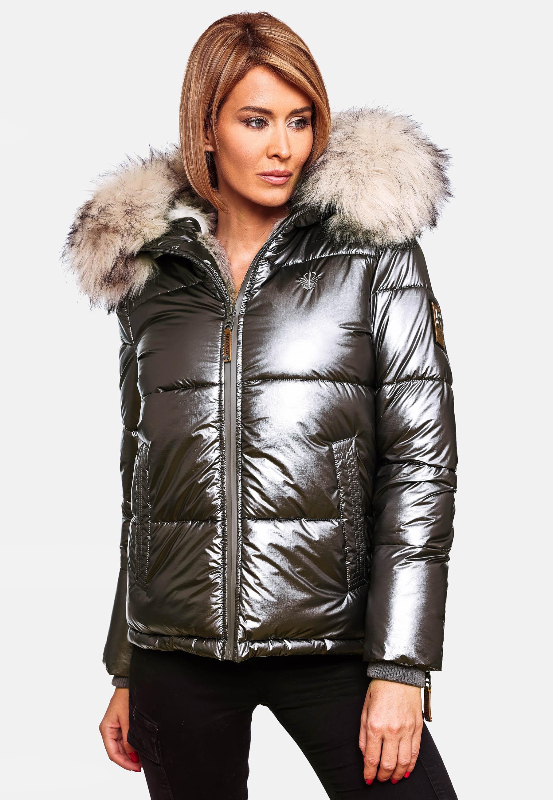 Navahoo Winterjacke »Tikunaa«, mit Kapuze, warm gefütterte Damen Steppjacke mit Kunstfellkapuze