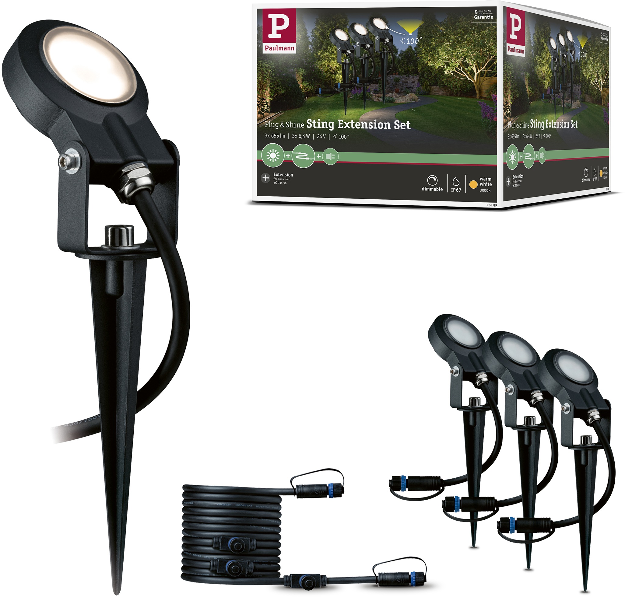 Paulmann LED Gartenstrahler "Plug & Shine", 3 flammig, Leuchtmittel LED-Modul  LED fest integriert, LED-Modul, IP67, 3er