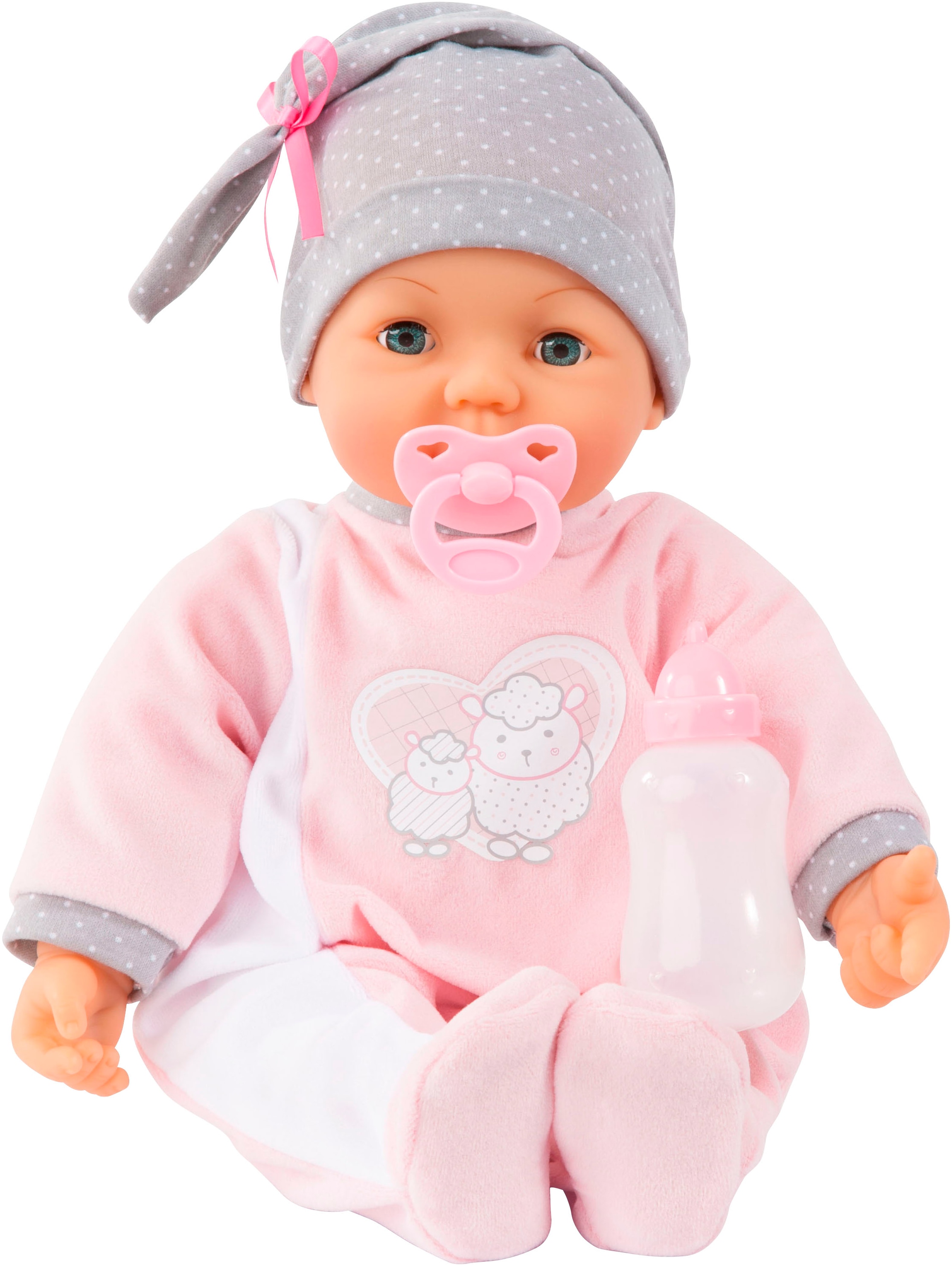 Babypuppe »Hello Baby, 46 cm rosa/grau«, (3 tlg.)