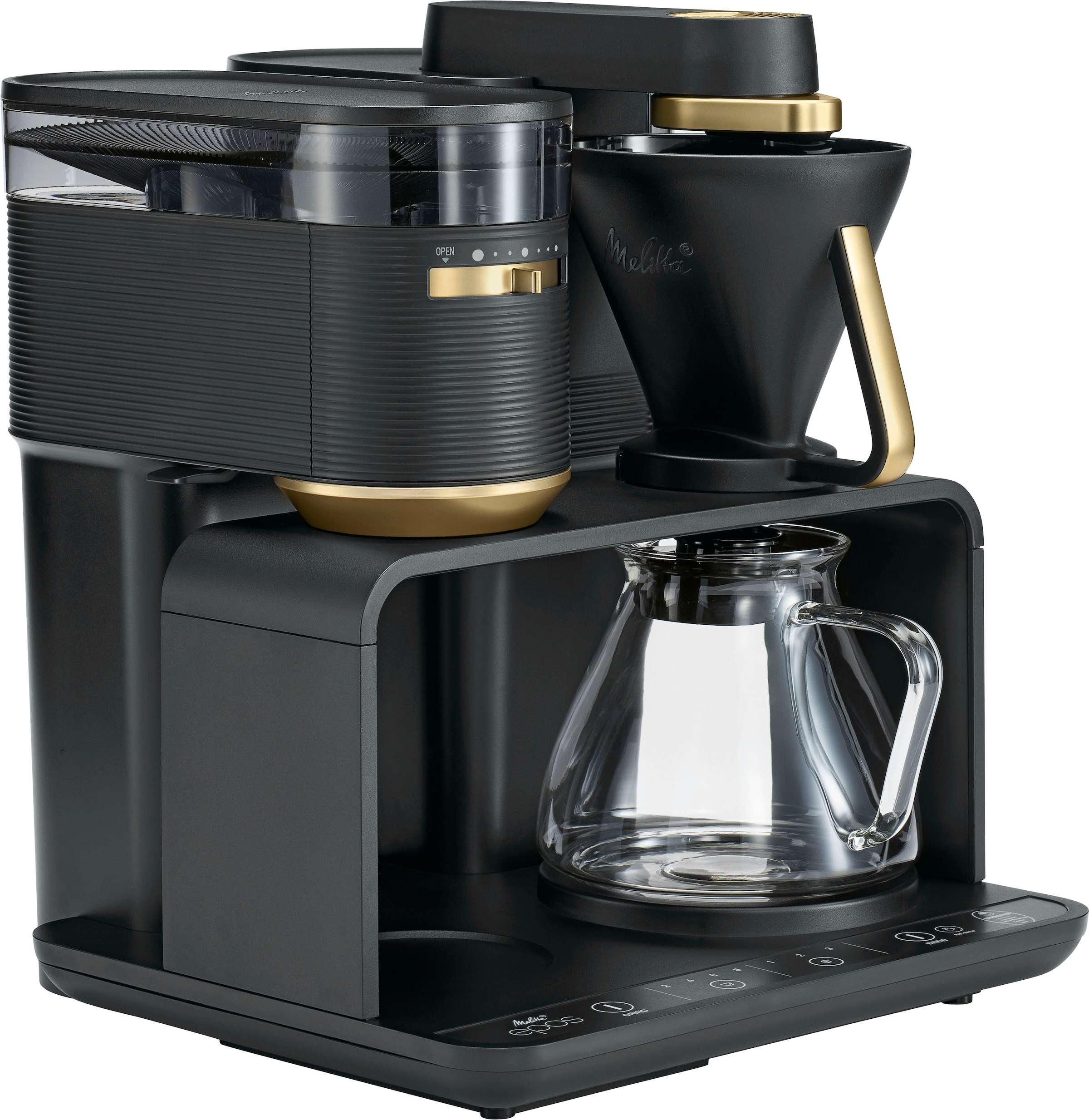| Kaffeemaschine l Mahlwerk 1 BAUR Kaffeekanne, Melitta 360°rotierender Schwarz/Gold, Papierfilter, 1024-04«, Wasserauslauf mit »EPOS® 1x4,