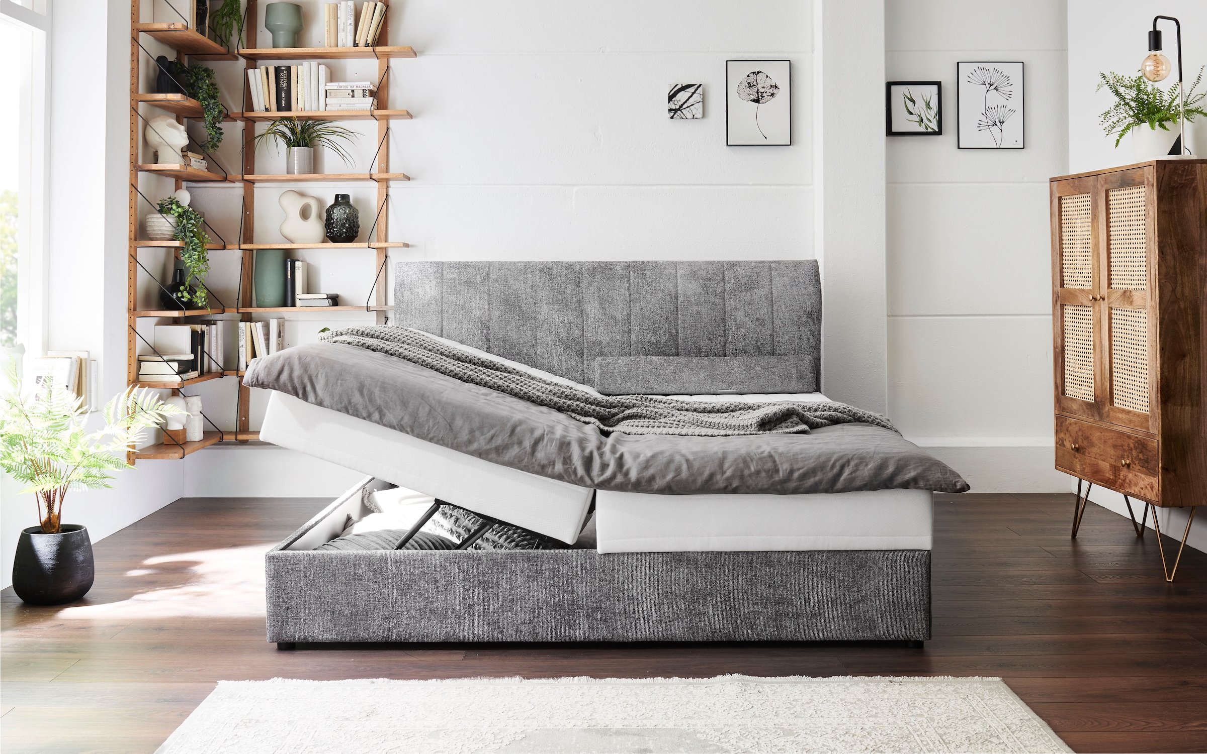 ATLANTIC home collection Boxbett »ALISIA«, mit Taschenfederkern, Bettkasten und Kissenrolle im Originalbezug