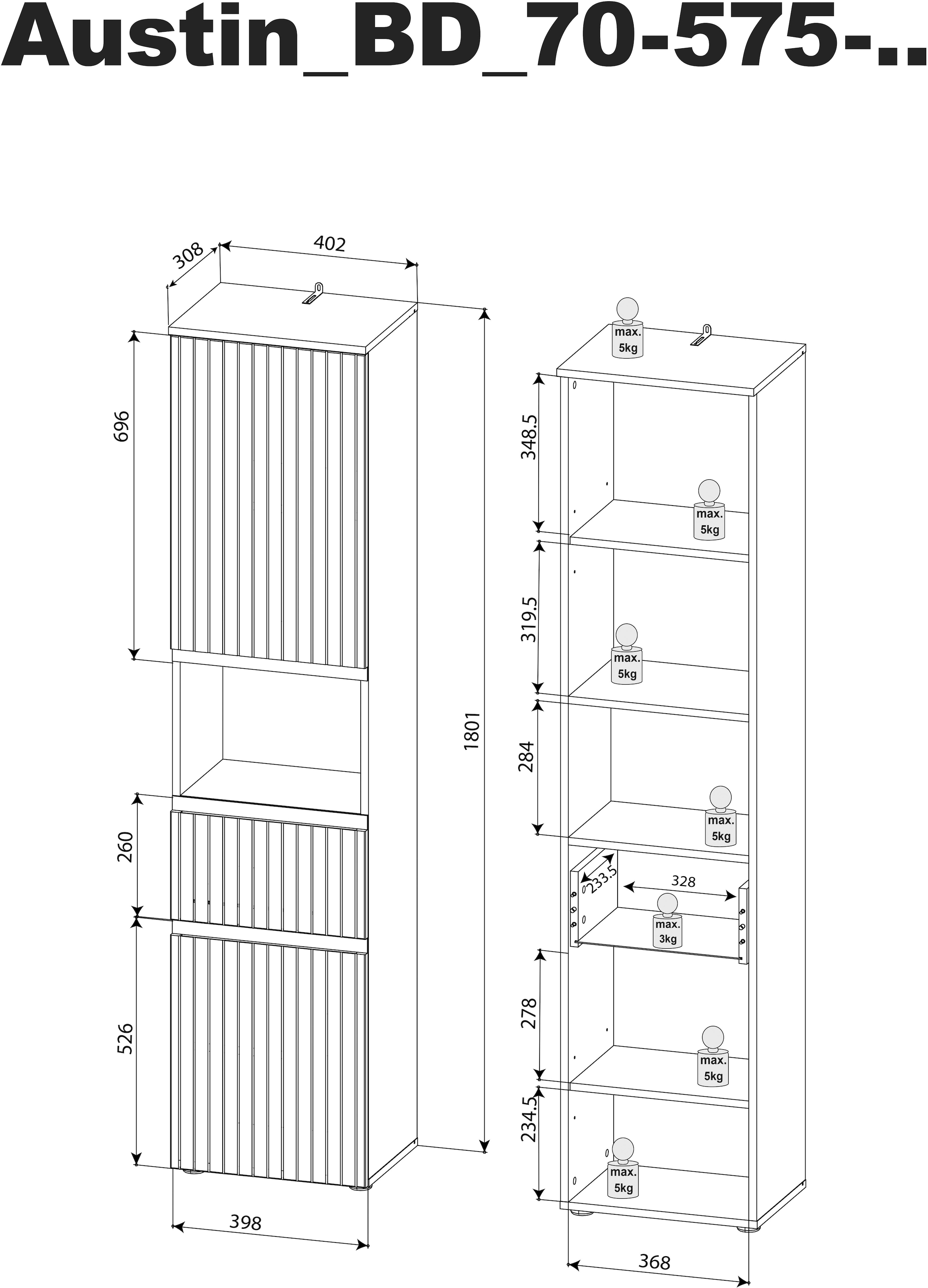 BASIC by Balculina Hochschrank »Austin«, (1 St.), Breite 40 cm, Türanschlag L/R wechselbar, Soft-Close-Funktion