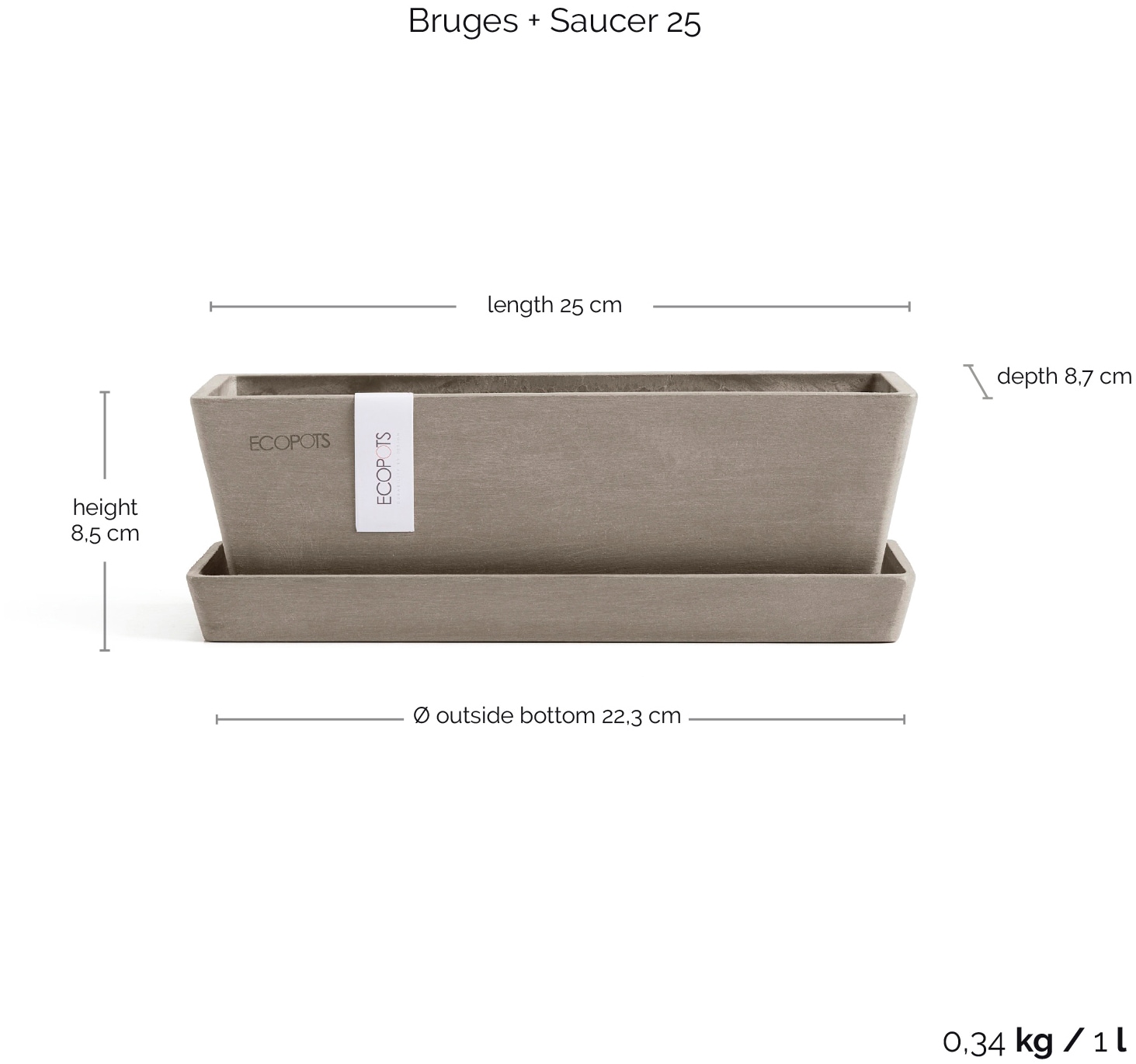 ECOPOTS Balkonkasten »Bruges Mini 25 Taupe«, für innen und außen: frostsicher, bruchsicher und lichtbeständig