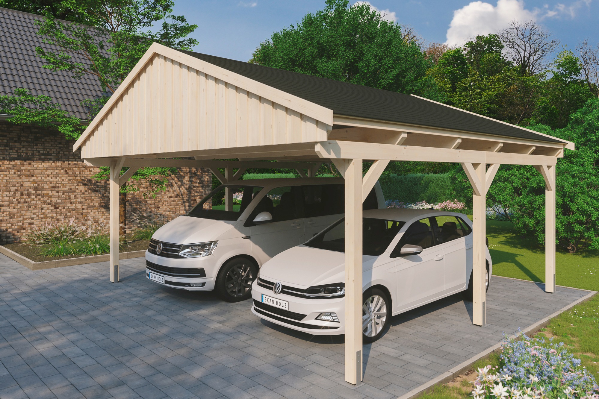 Doppelcarport SKANHOLZ, beige, Carports, "Fichtelberg", mit schwarzen Schindeln