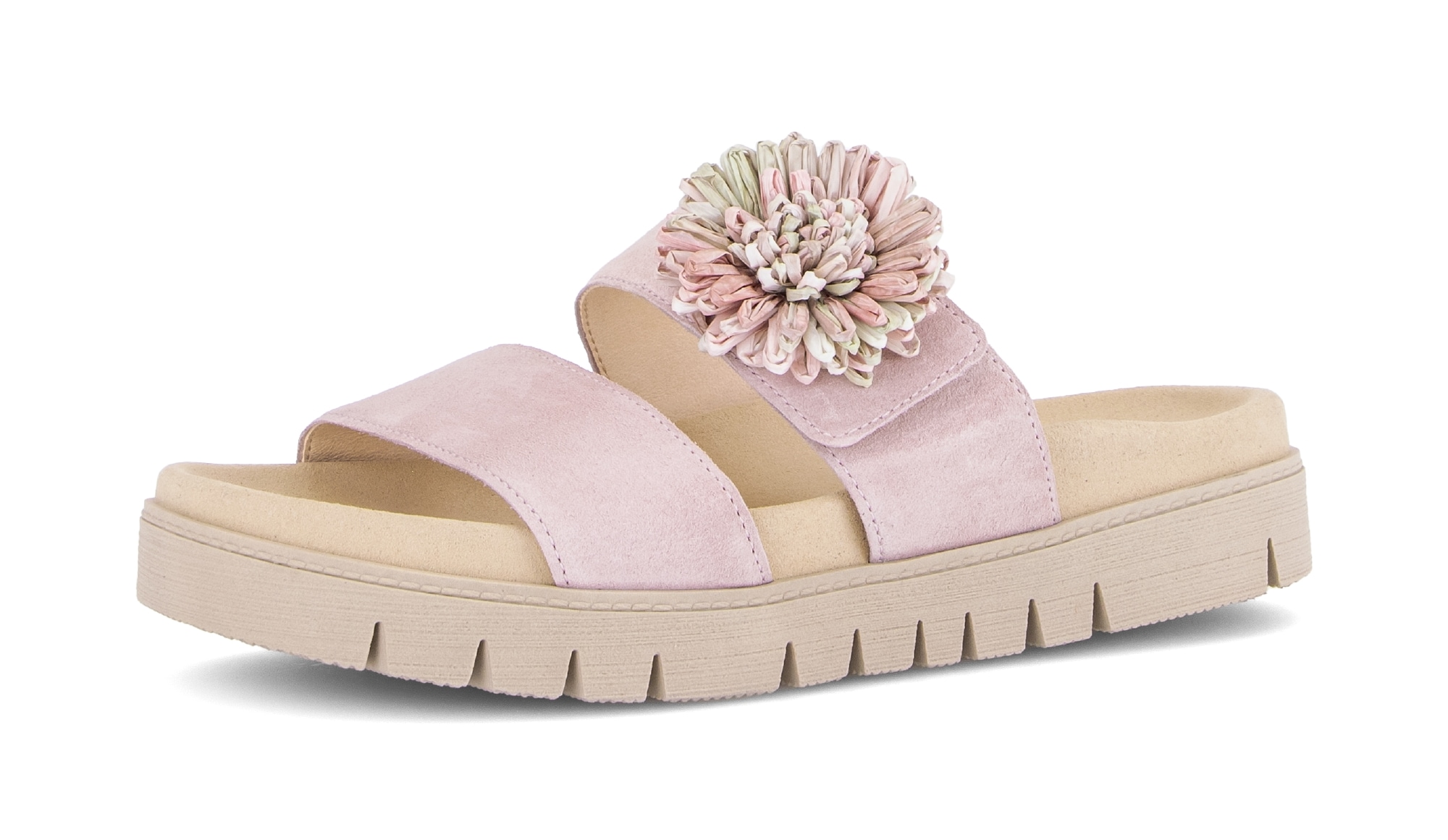 Gabor Pantolette Plateau, Sommerschuh, Schlupfschuh mit Bast-Zierblüte