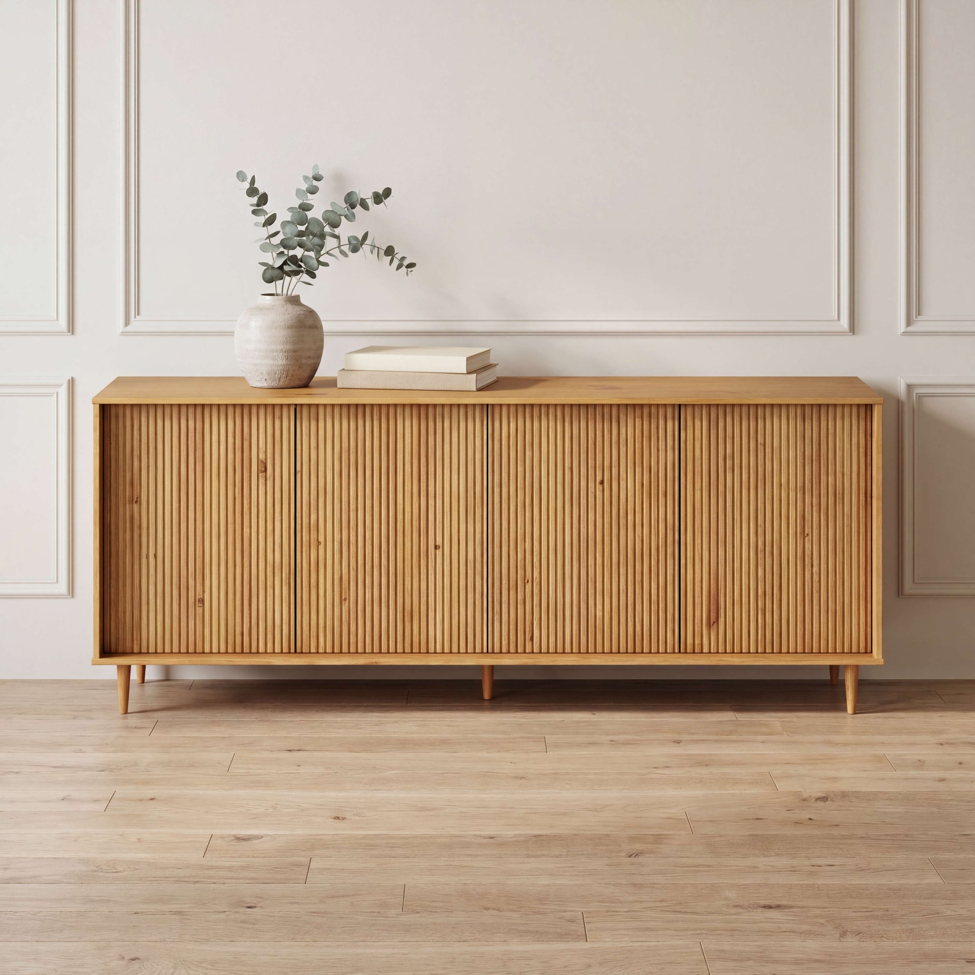 OTTO home Sideboard »Malmedy Front mit gefrästen Rillen« Kommode aus massivem Kiefernholz, Push-to-open, FSC, Breite 200 cm