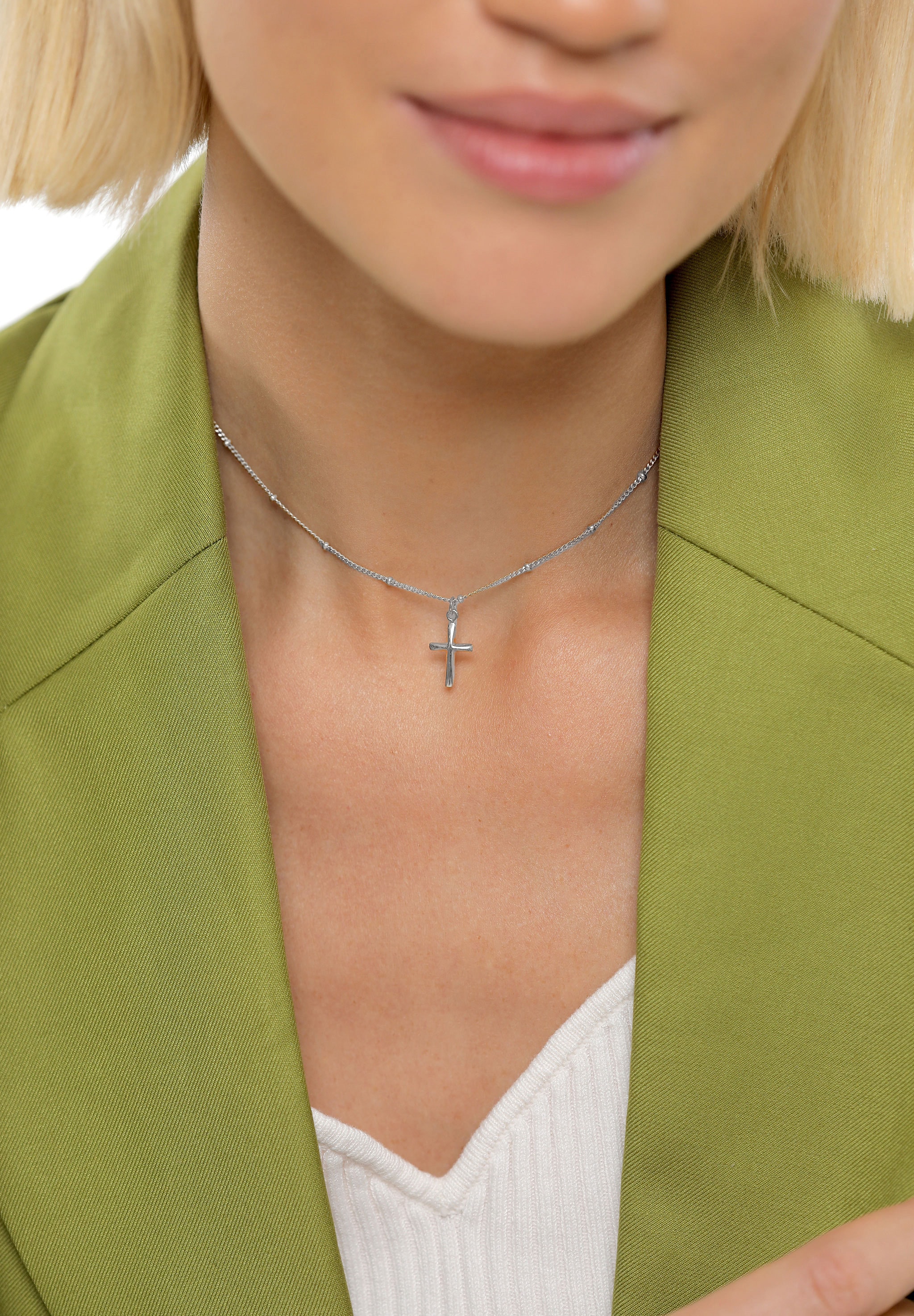 Elli Collier »Choker Kugelkette Kreuz Glaube Schmuck Geschenk 925 Silber«