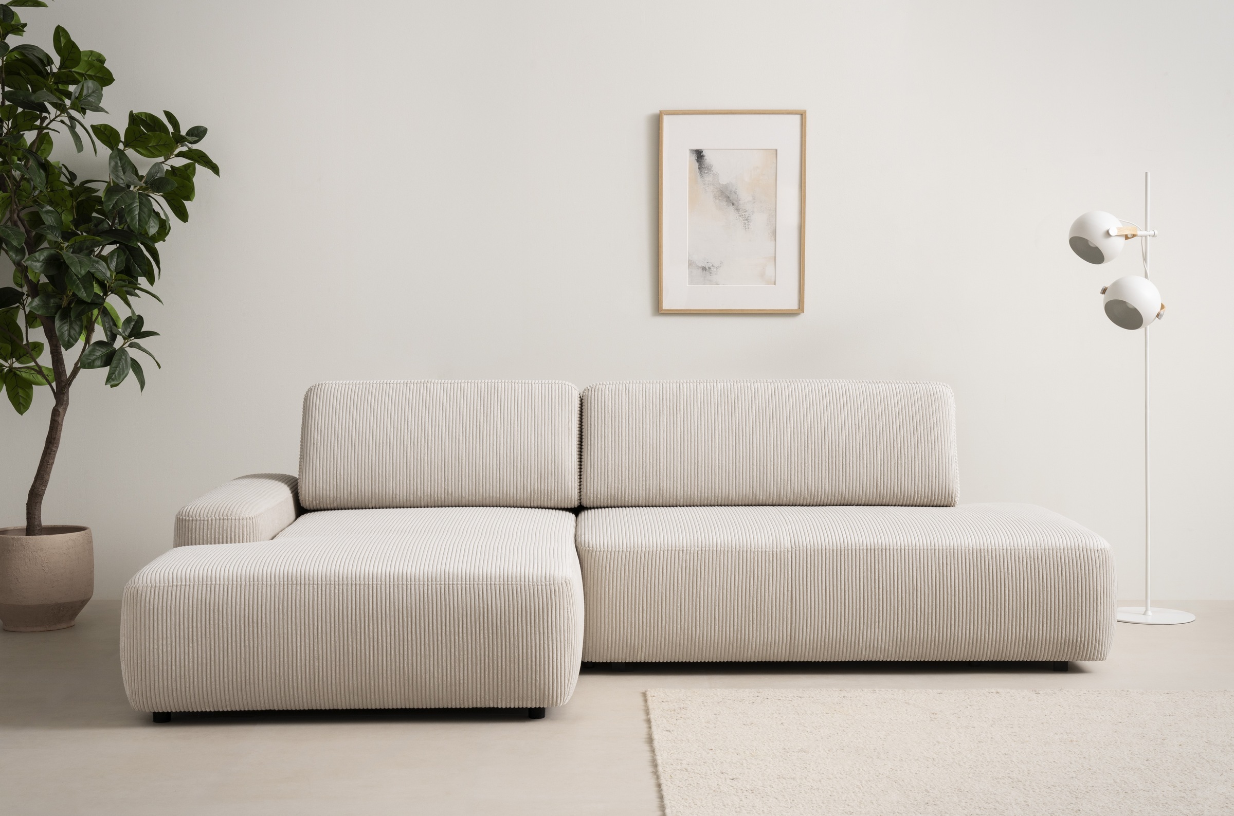 INOSIGN Ecksofa »TORGE, Schlafsofa Cord, Samtvelours u. Strukur fein, Couch in L-Form«, Schlaffunktion und Bettkasten, Liegefläche: 210x125 cm, neues Design