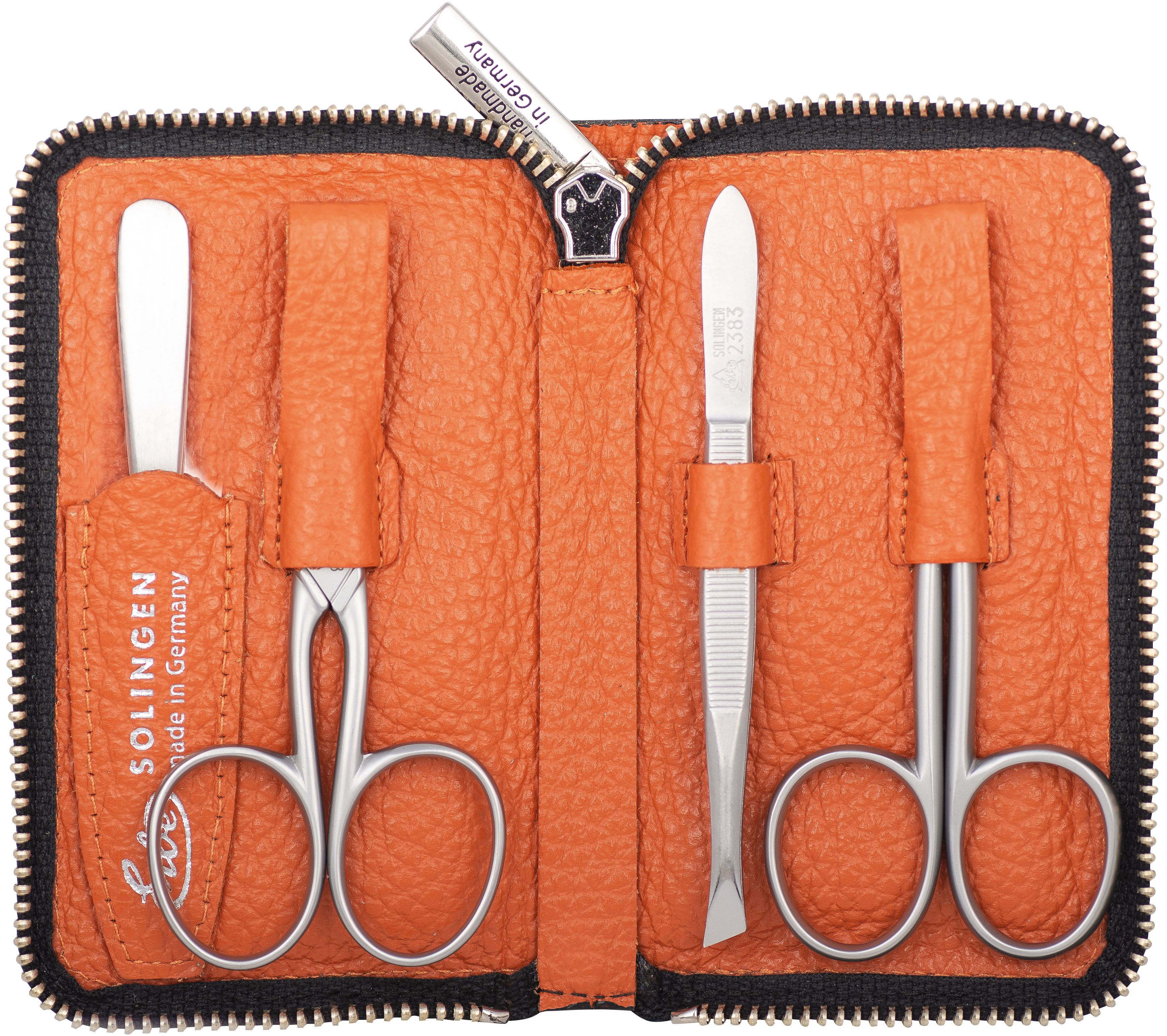 ERBE Kinder Maniküre-Etui "Maniküre Set Reißverschluss-Etui Serie "Piemont", blau, 4-tlg.", B/H/T: 65mm x 110mm x 20mm 4 Stk., orange, B:65mm H:110mm