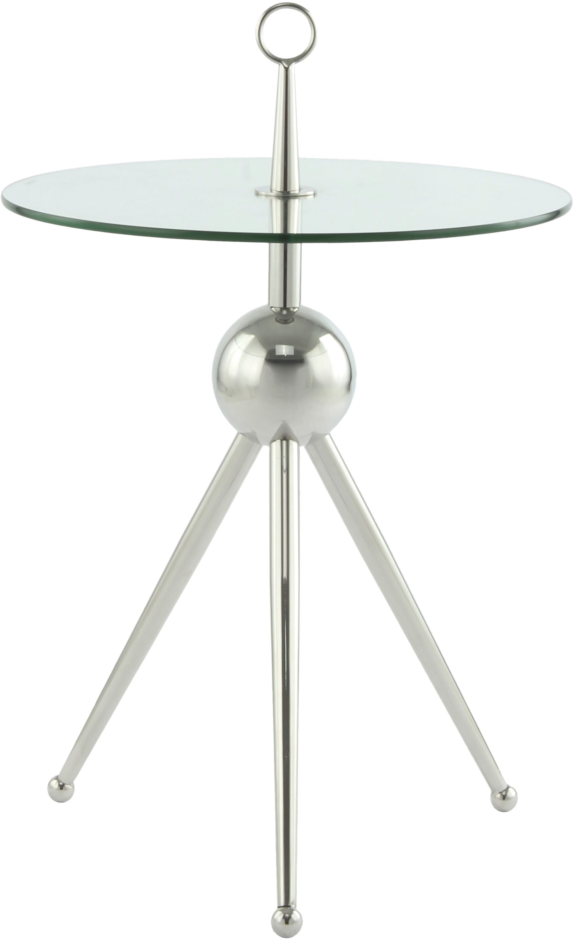 Kayoom Beistelltisch »Ontario 325, Runde Glasplatte aus Sicherheitsglas, 100% Edelstahl«, (1 St.), Minimalistisch, Gestell in Tripod-Design, mit Tragering