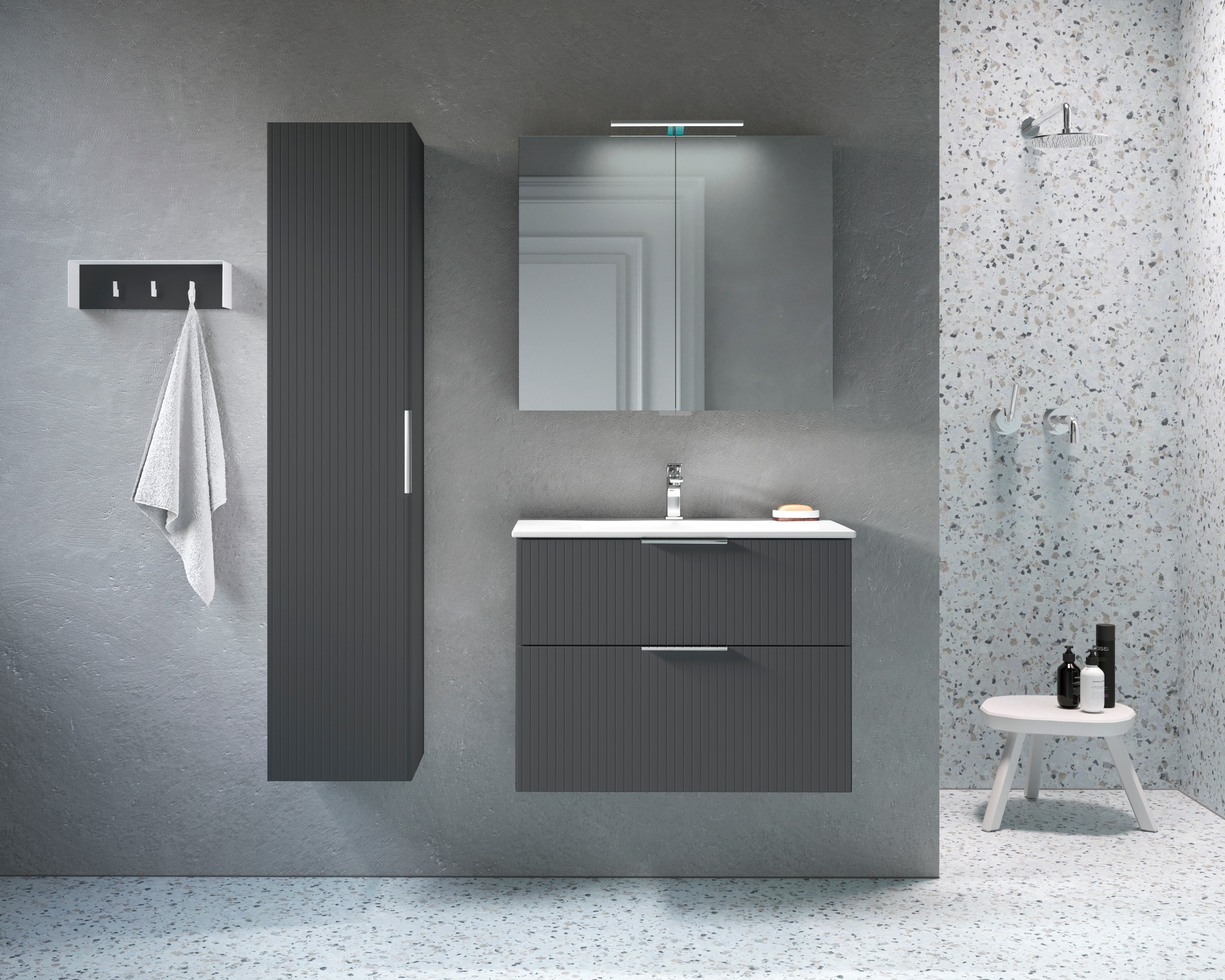 welltime Spiegelschrank »G-Line«, doppelseitig verspiegelt und mit verspiegelten Seitenwänden, Softclose
