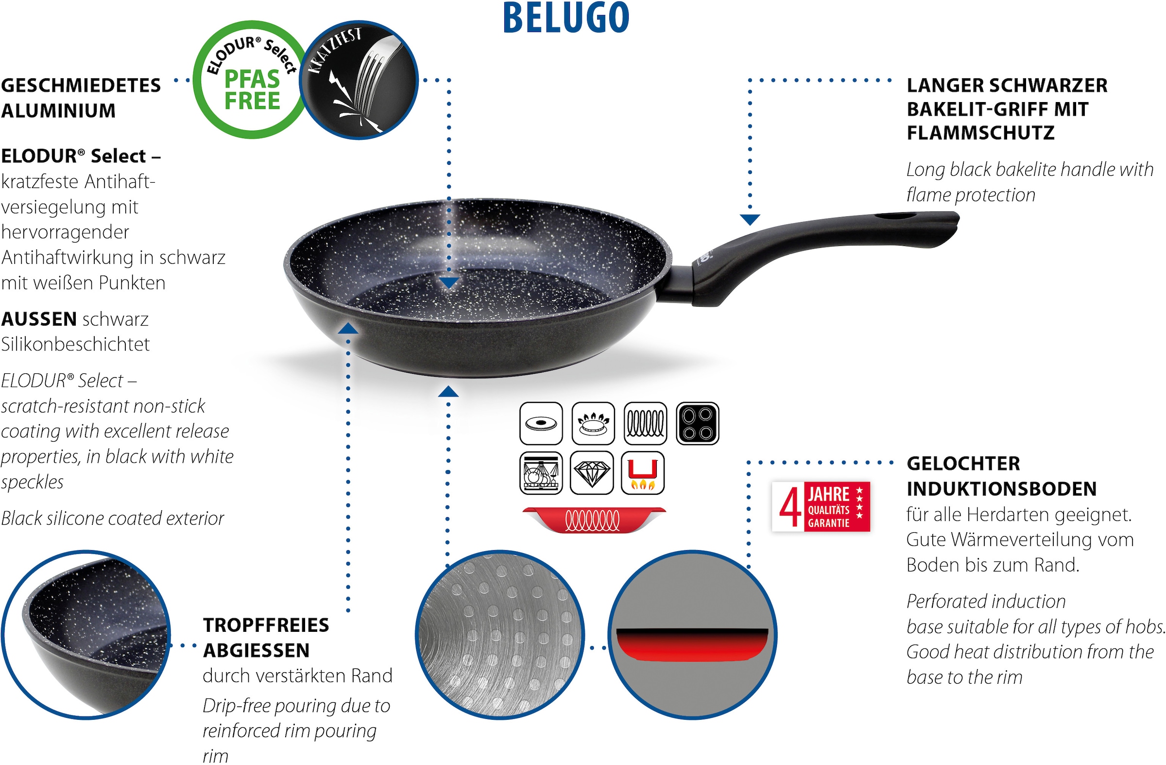 Elo Basic Pfannen-Set »Belugo« Aluminium Set, 3 tlg. Optimierte Wandstärke