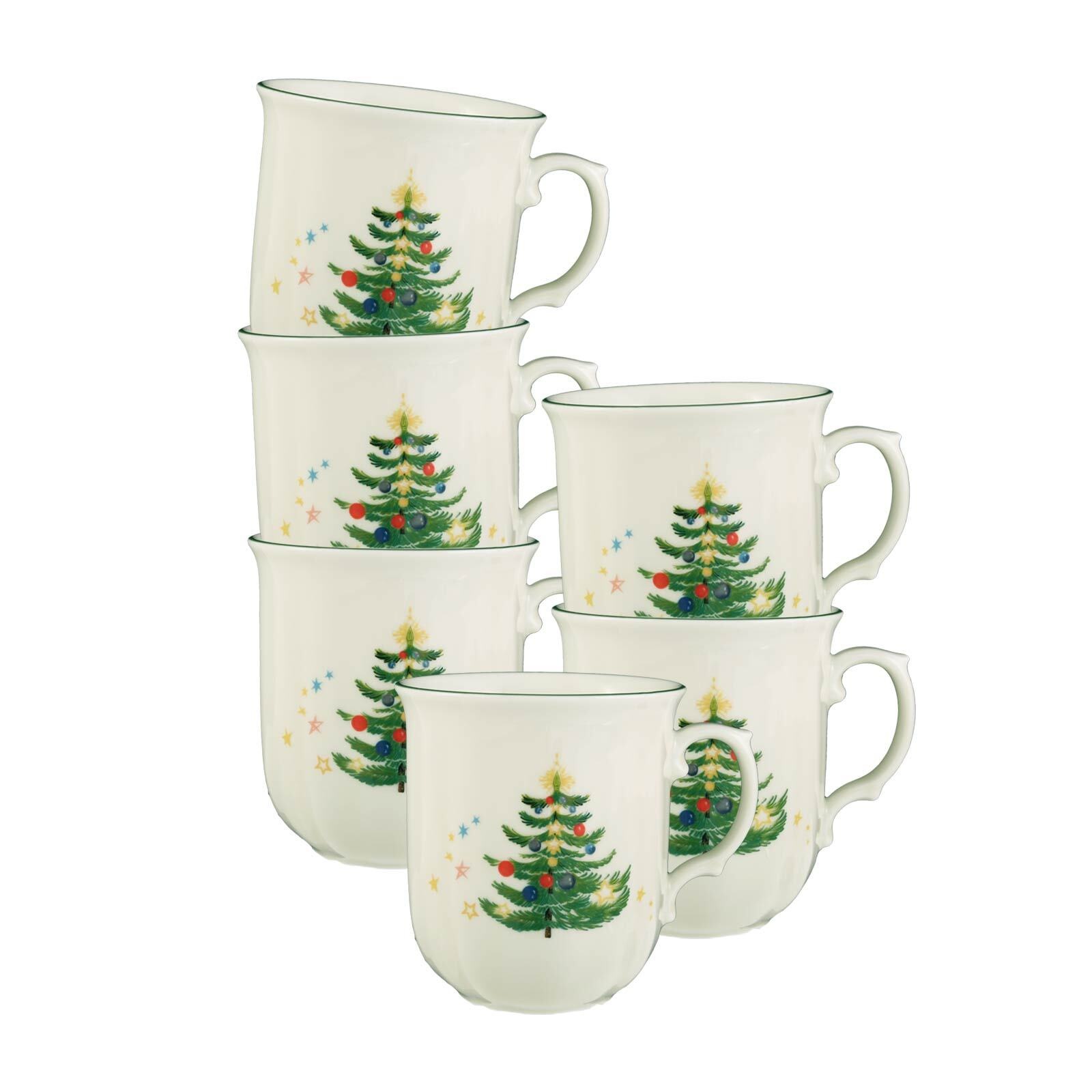 Seltmann Weiden Becher "Becher mit Henkel Marieluise Weihnachten 270 ml 6er Set weiß-grün" Spülmaschinengeeignet, Mikrowellengeeignet, Ofenfest, Salamandergeeignet, Kühlschrankgeeignet, Gefrierschrankgeeignet
