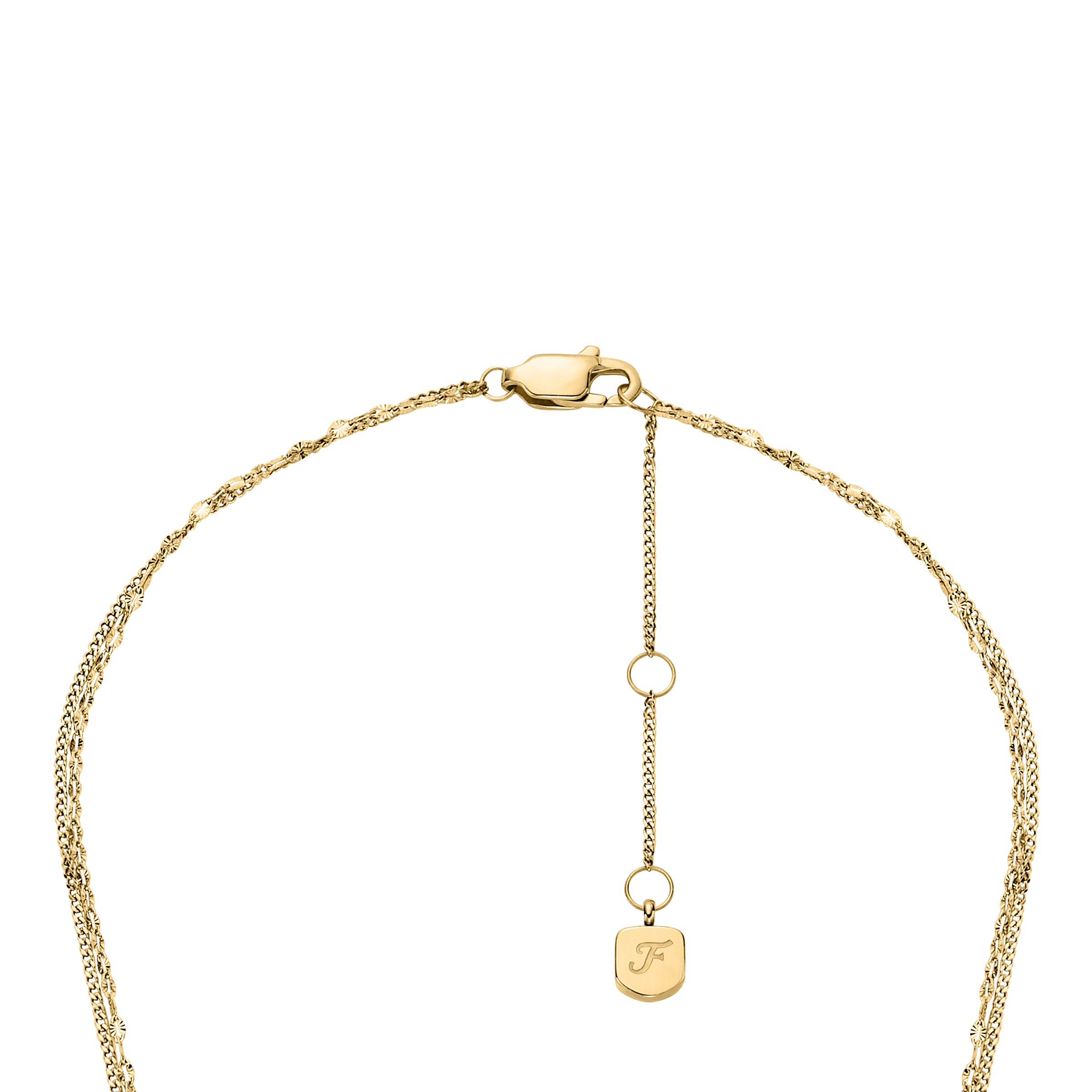 Kette mit Anhänger FOSSIL "Schmuck Geschenk Edelstahl SUTTON", gold (gelbgoldfarben, kristallweiß), Halsketten, Damen, Edelstahl, L: 45,5 B: 2mm, mit Glasstein, B:2mm 6