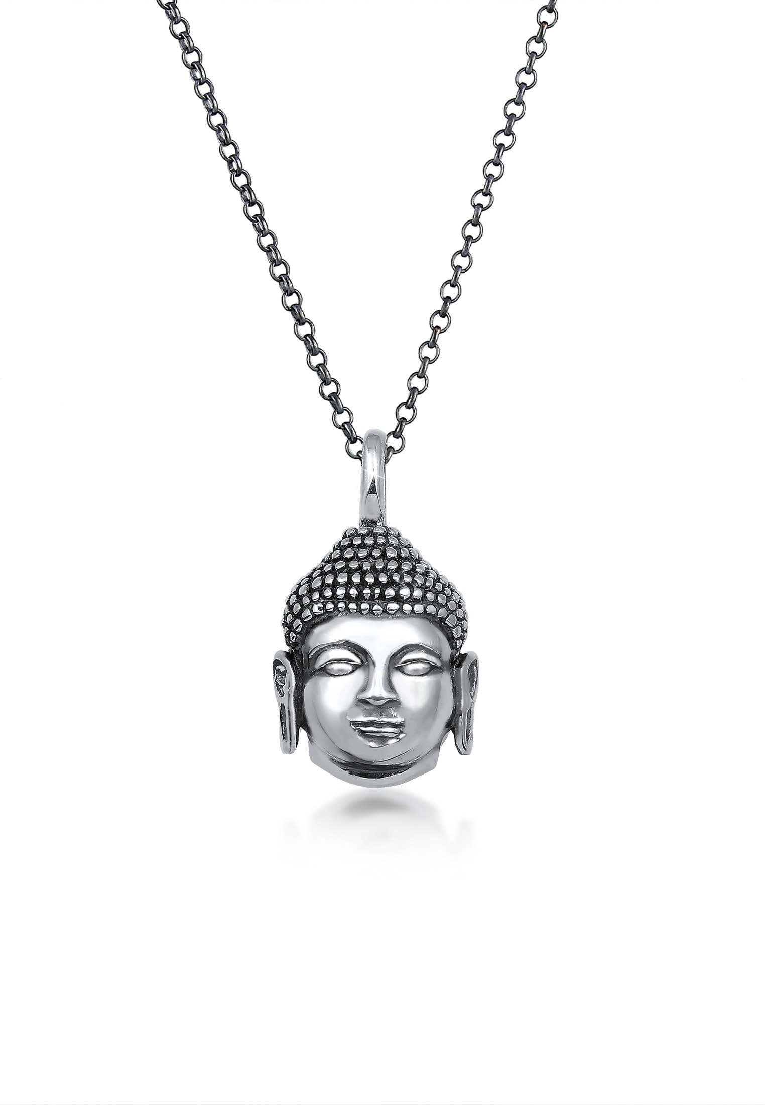 Lange Kette »Herren Anhänger Buddha Kopf Oxidiert 925 Silber«