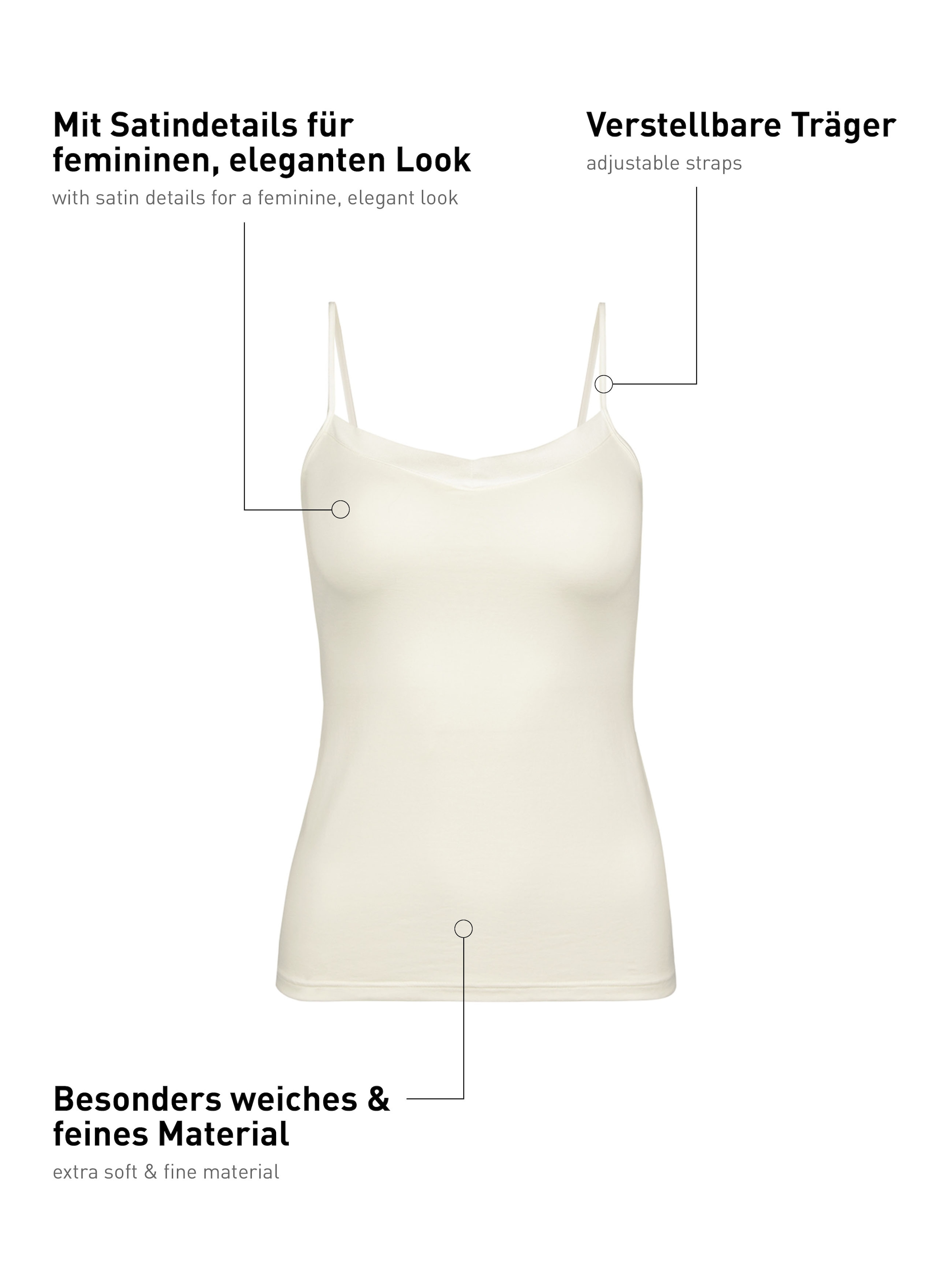 CALIDA Spaghettitop »Cate«, Satin-Einsatz, Single Jersey Qualität, elastisch, weich, feminin