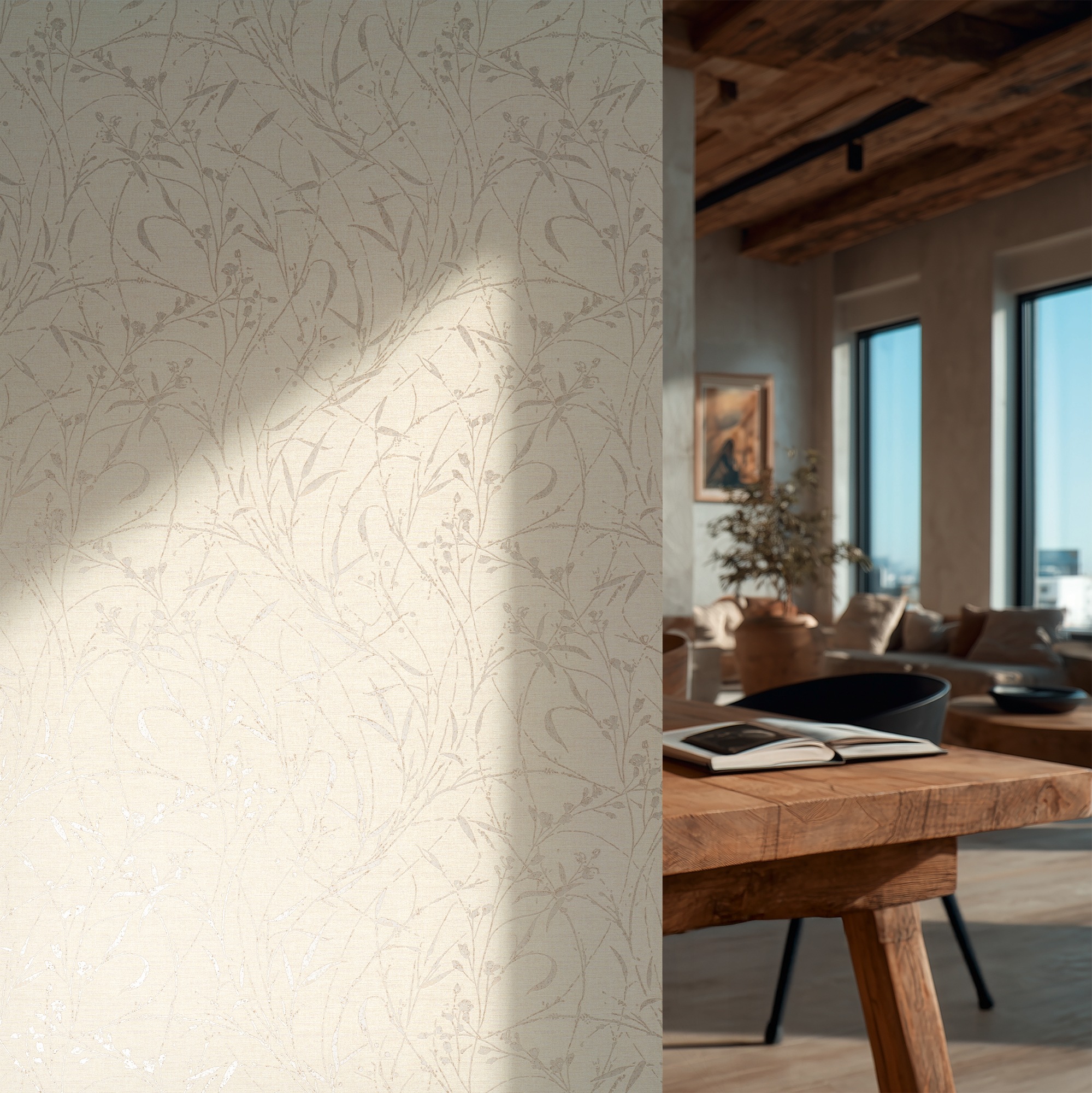living walls Vliestapete »Vibes & Styles Fee – Wild Free Vliestapete« floral leicht strukturiert Filigranes Gräserdesign mit feinen Linien und dezentem Glanzeffekt