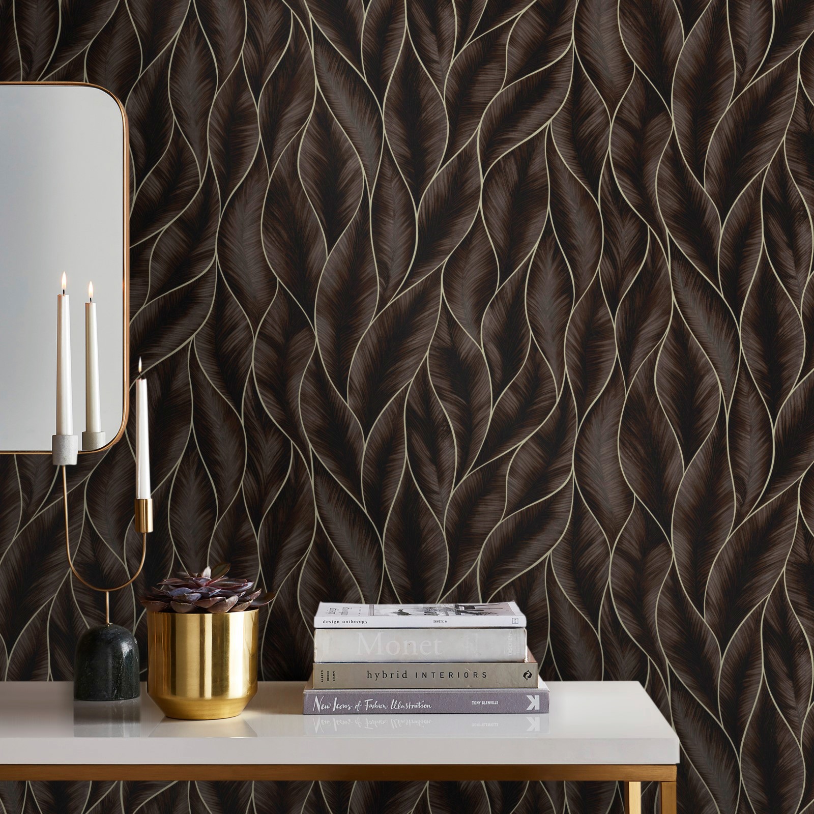 WOW Vliestapete »Subtil Blätter bronze«, FSC® zertifiziert, mit lebhaftem Druck, 10 Meter Länge