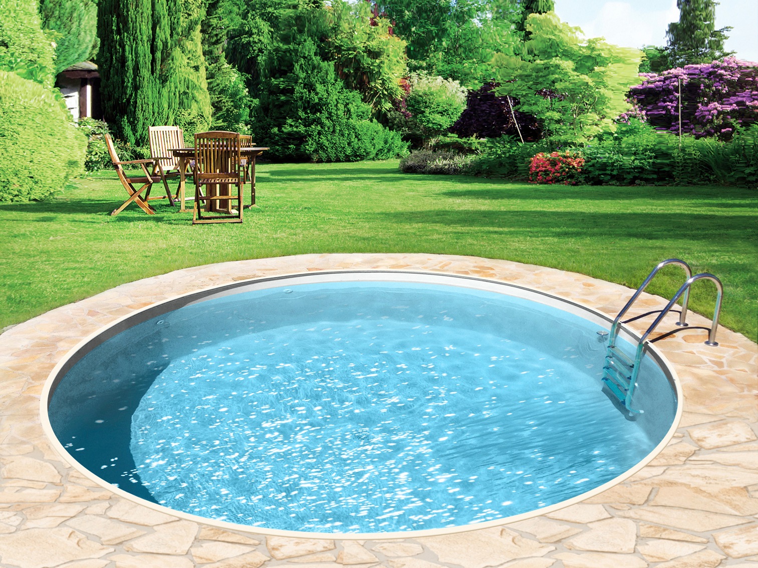 my POOL BWT Rundpool »mit sandfarbener Folie für den Karibik Look«, (Set, 7 tlg.), Höhe: 120 cm, inkl. umfangreichem Zubehör, verschiedene Größen