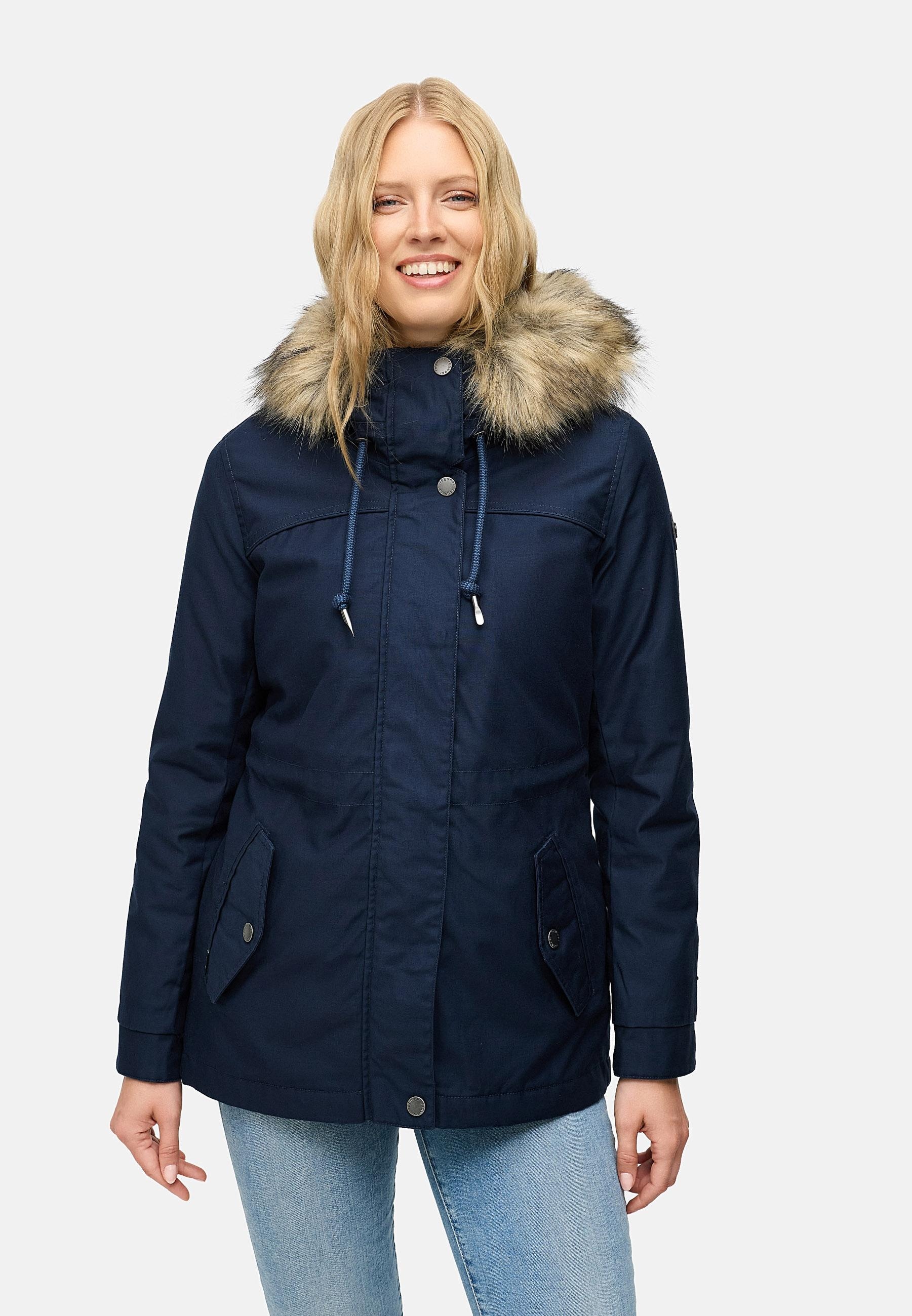 Ragwear Winterjacke »Tawny Short YOUMODO«, mit Kapuze, Warme Jacke mit großer Kapuze und Kunstfellkragen