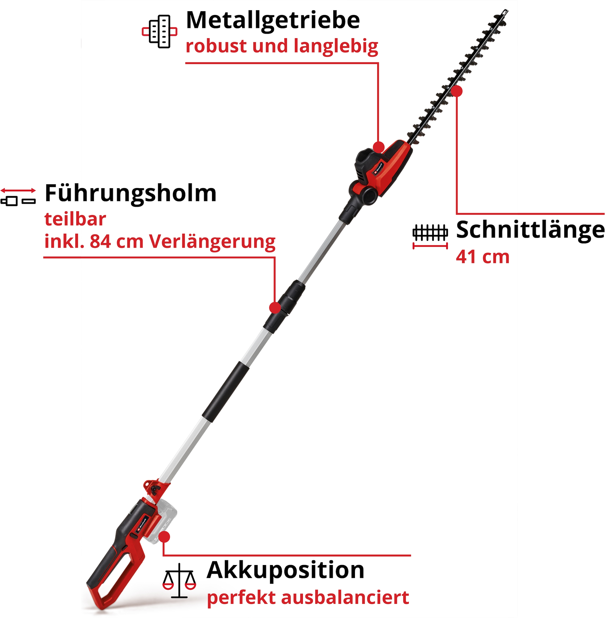 Einhell Teleskop-Heckenschere »GC-HH 18/45 Li T-Solo«, 45 cm Schwertlänge